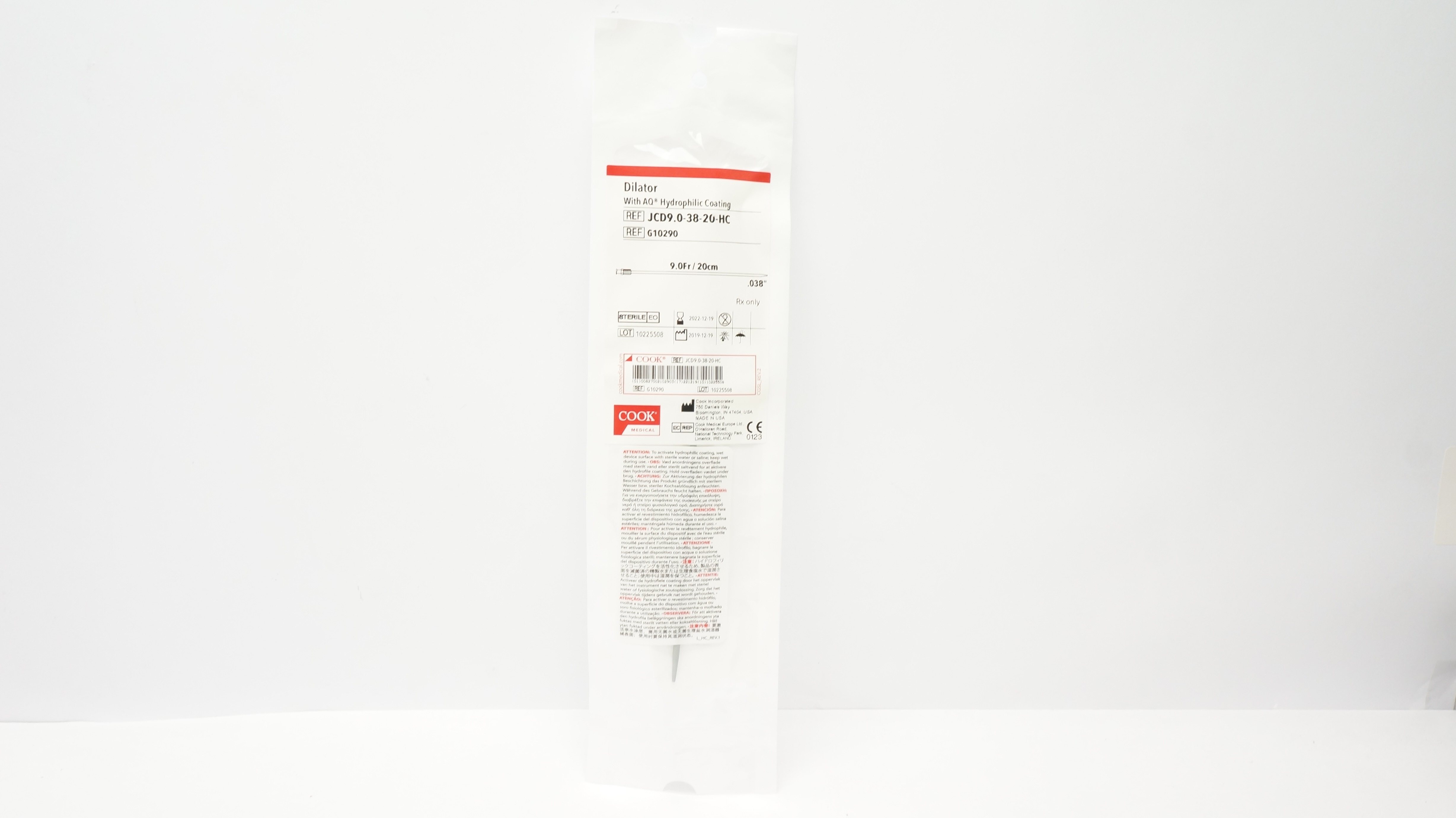 Cook Medical G10290 Dilator W/ AQ Hydrophilic Coating 9.0Fr/20cm x 0.038inch(x)