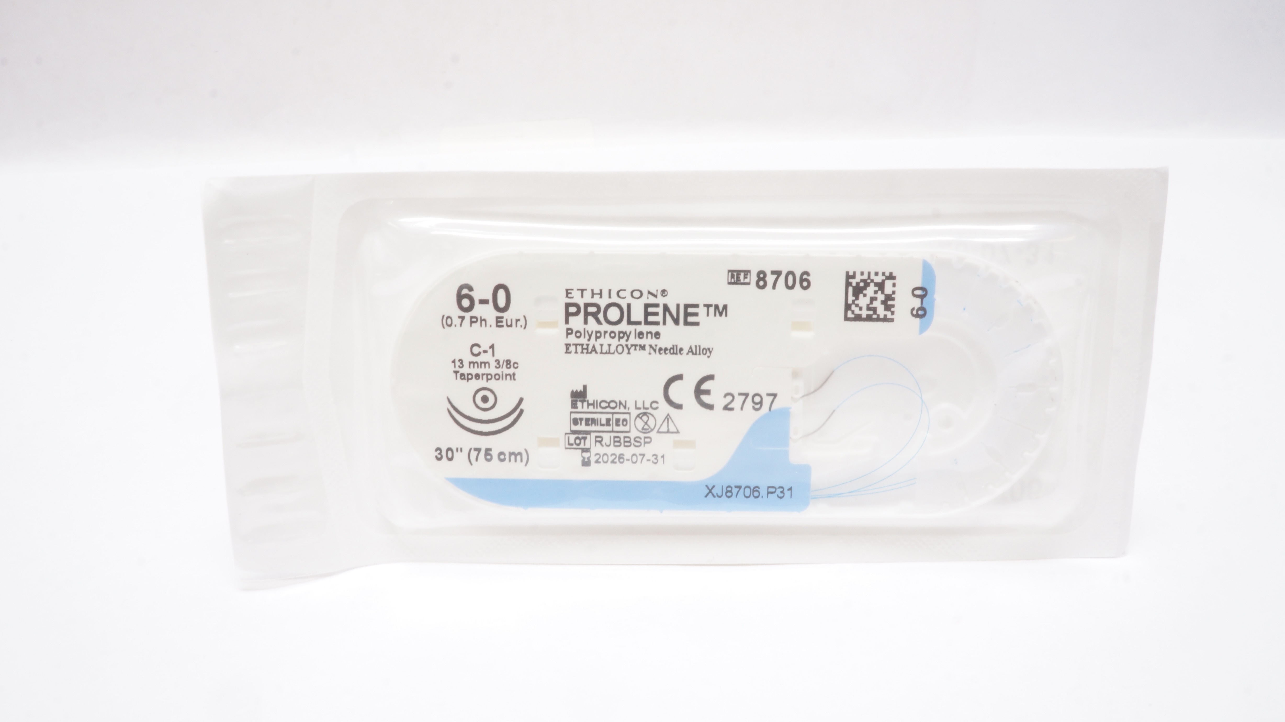 Ethicon 8706 6-0 PROLENEPolypropylene Stre C-1, 13mm 3/8c Taperpoint, 30inch