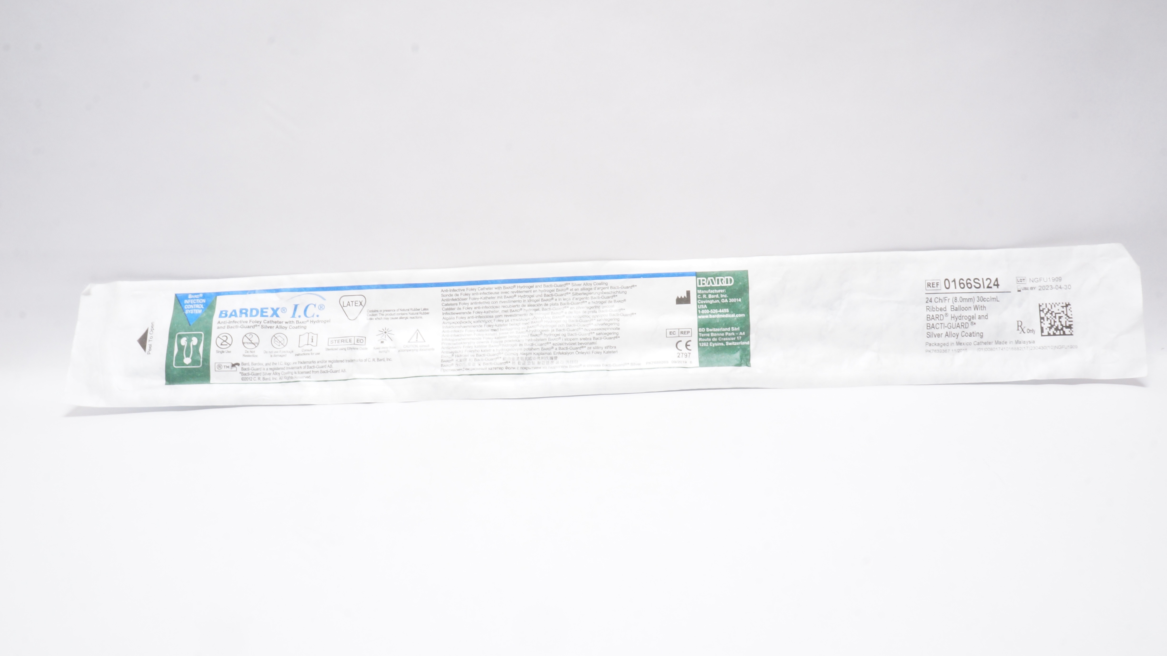 Bard 0166SI24 Bardex I.C. Anti-Infective Foley Cath. 24Ch/Fr 30cc/mL Balloon (x)