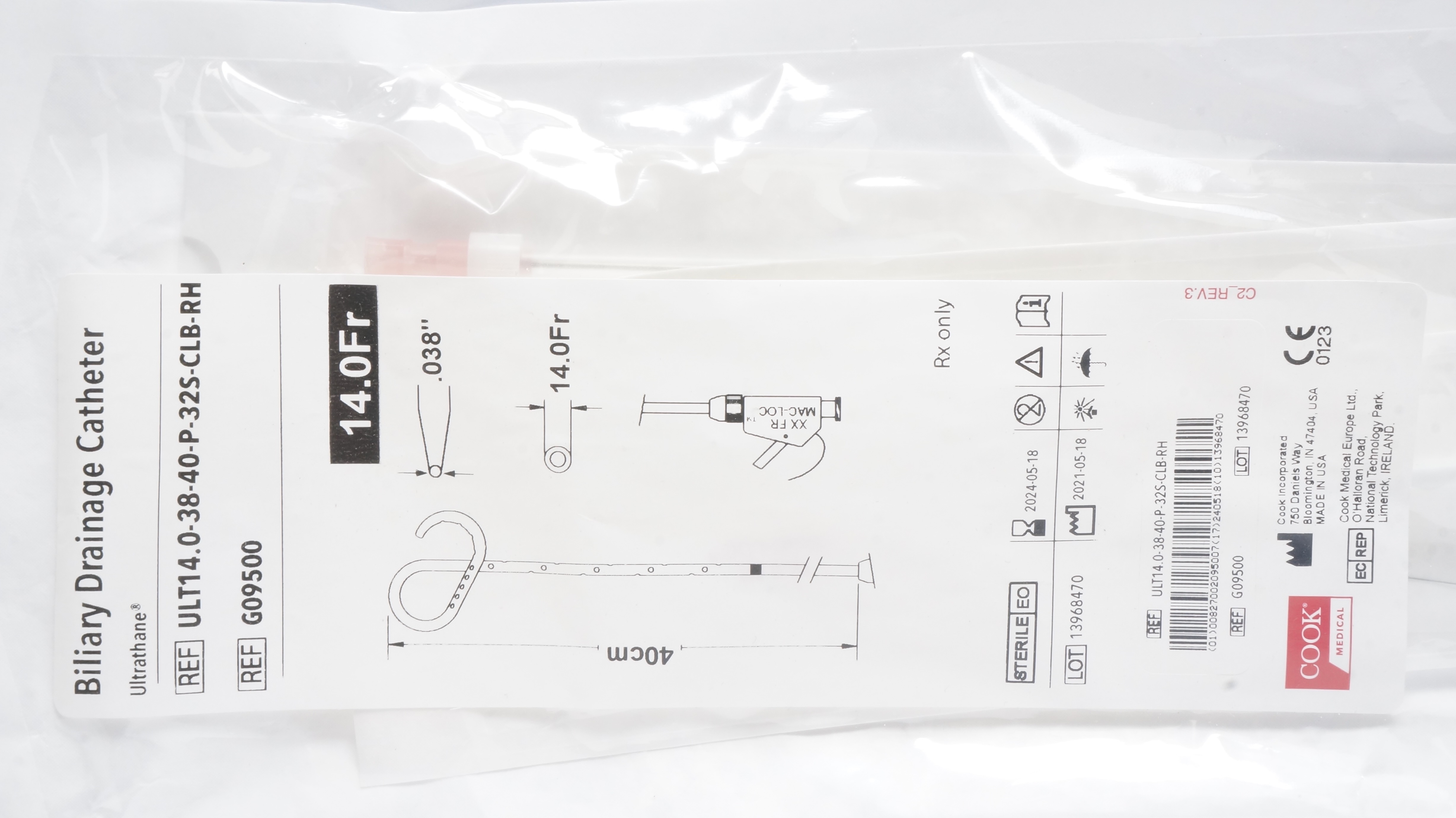 Cook Medical G09500 Biliary Drainage Cath.Ultrathane 14.0Fr x .038inch x 40cm(x)