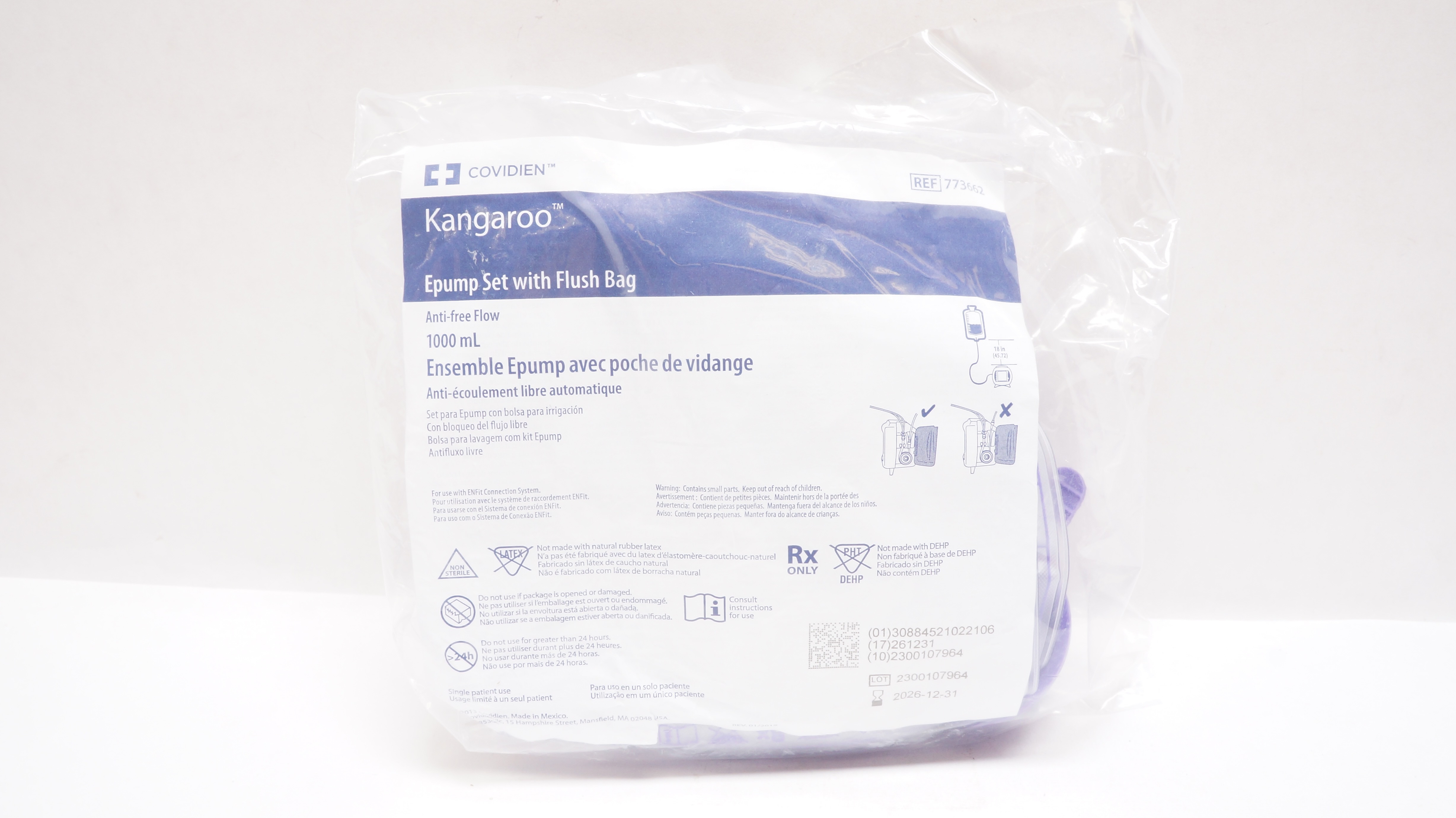 Covidien 773662 Kangaroo Epump Set with Flush Bag Anti-Free Flow 1000mL