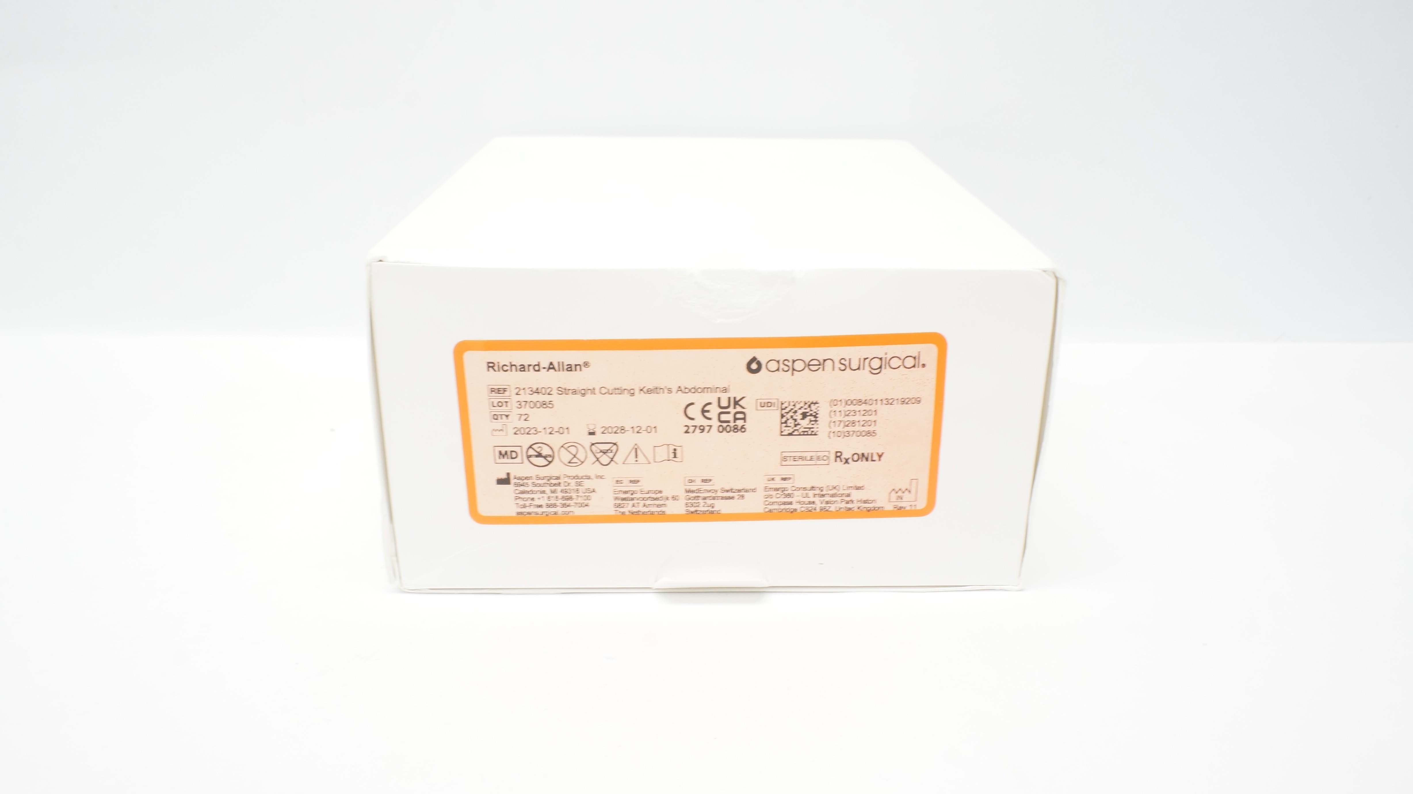 Aspen Surgical 213402 Richard-Allan Keith's Abdominal Straight Cutting-Box of 72