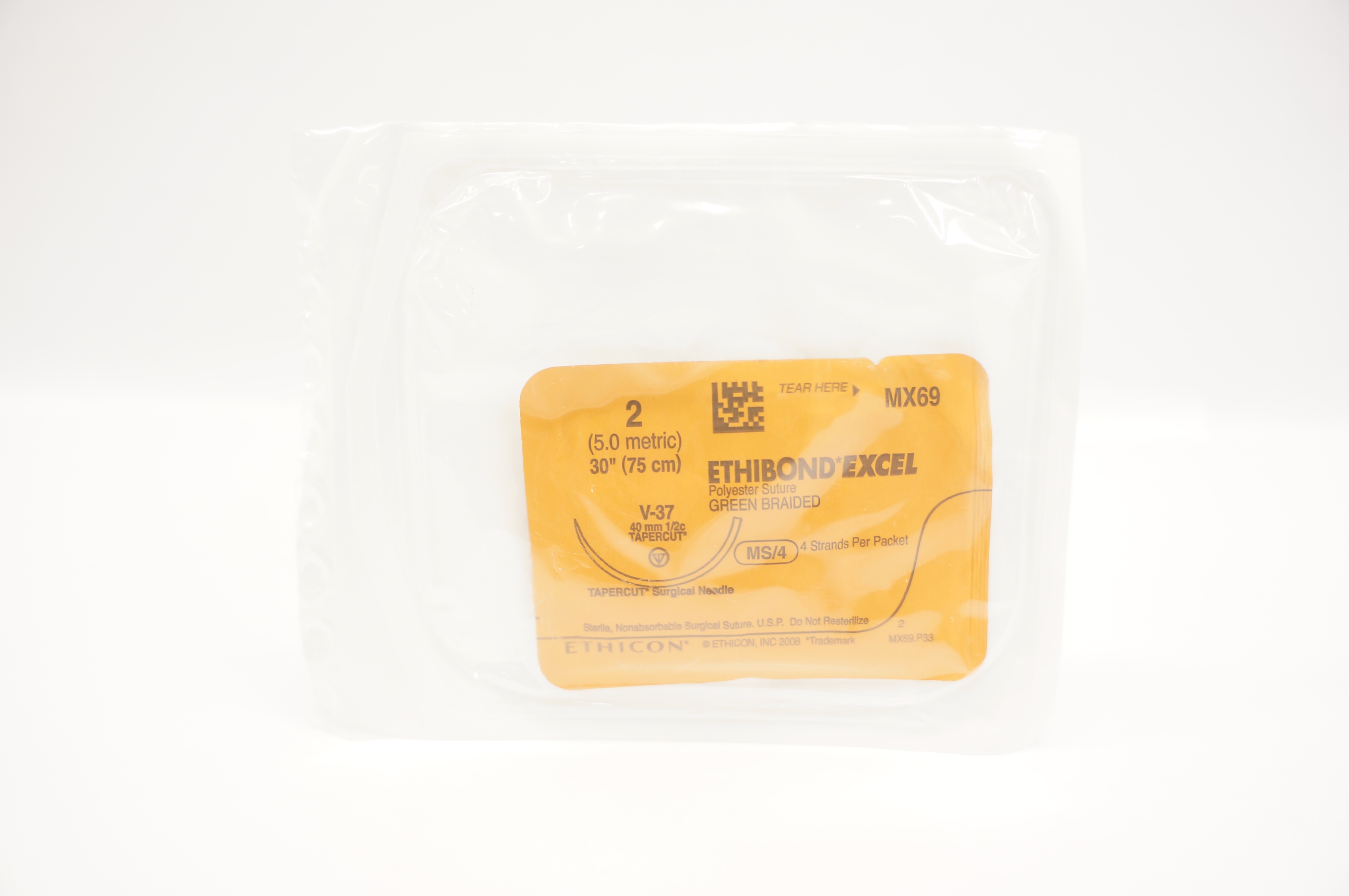 Ethicon MX69 2 Ethibond Excel Polyester Stre V-37 40mm 1/2c Tapercut, 30inch