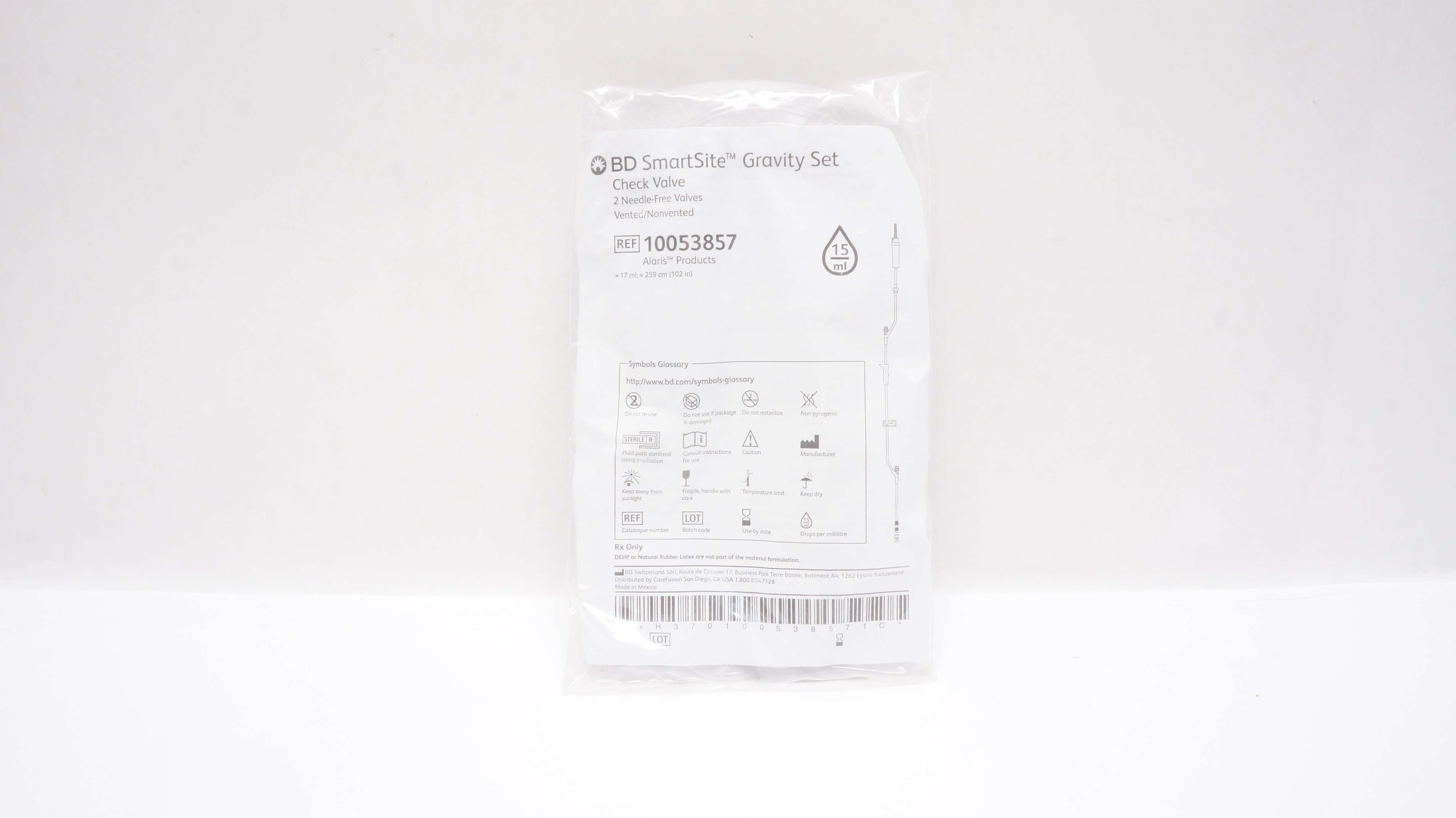 BD 10053857 Alaris SmartSite Gravity Set Check Valve 17mL x 102inch, Drops/15ml