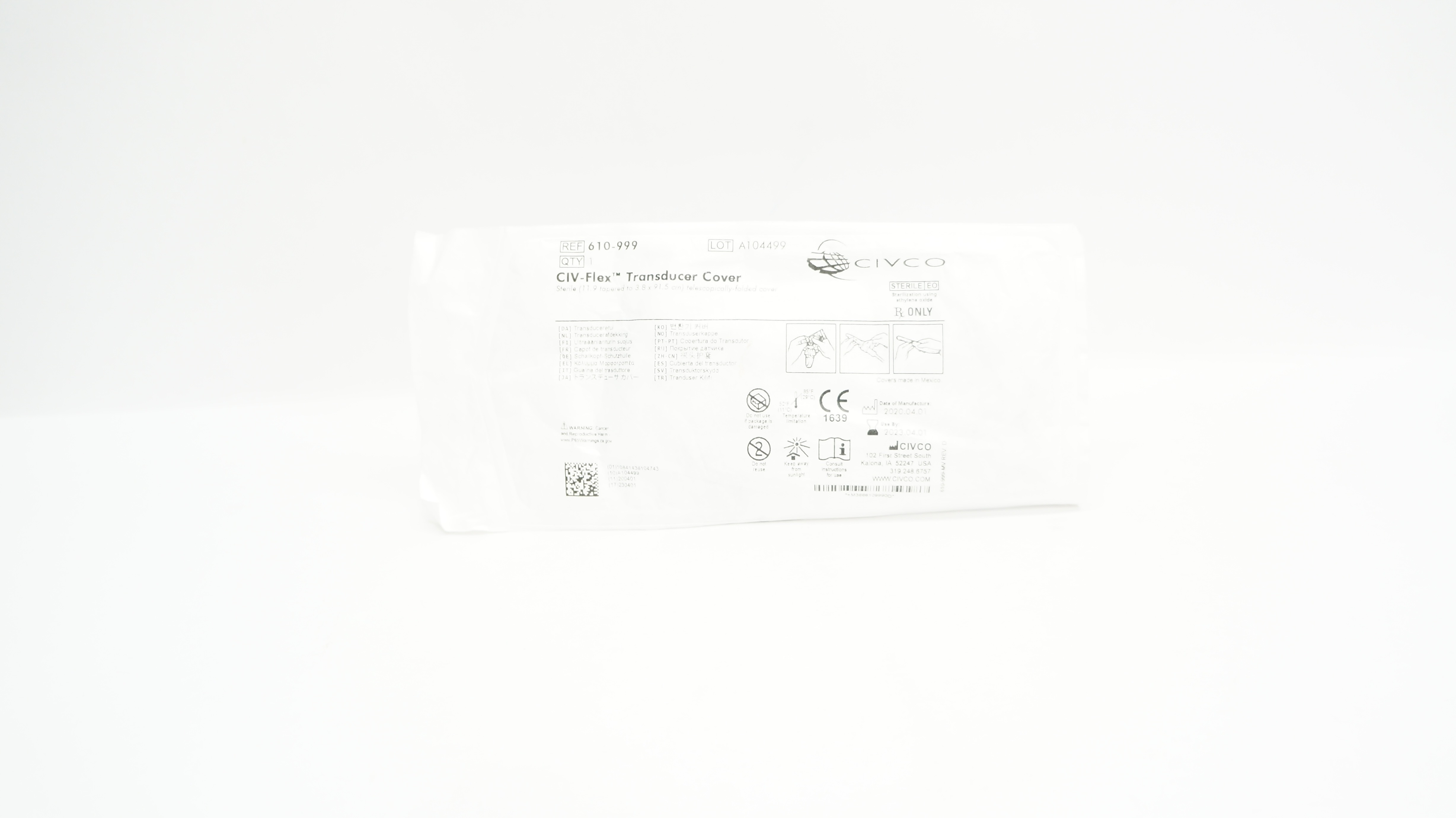 Civco 610-999 CIV-Flex Transducer Sterile Cover 11.9 tapered to 3.8 x 91.cm (x)