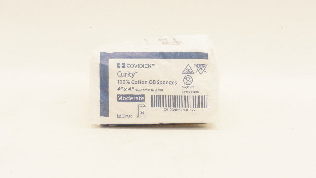 Covidien 7420 Curity 100% Cotton OB Sponges Moderate 4inch x 4 inch - Box of 20