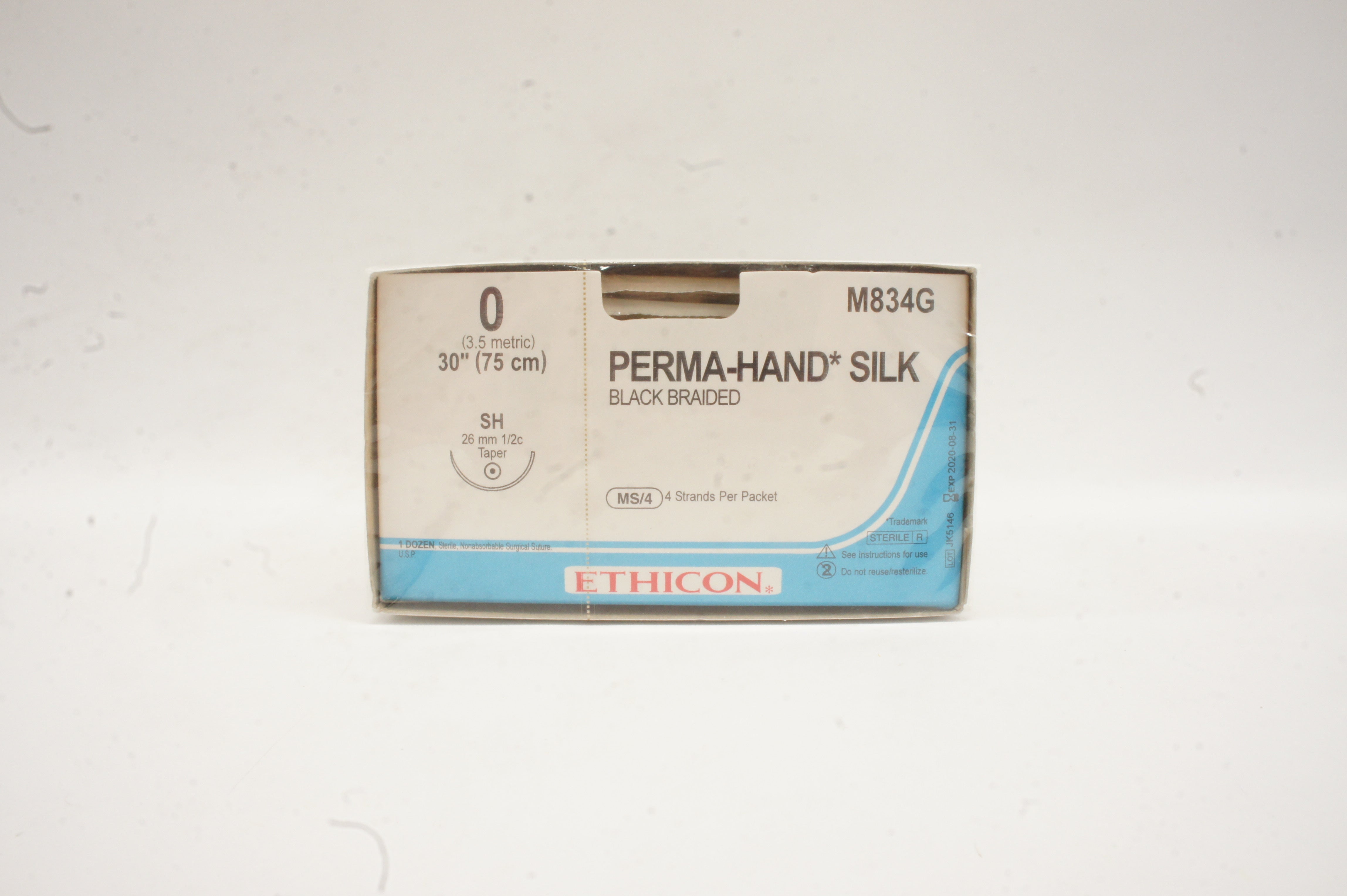Ethicon M834G 0 Perma-Hand Silk Stre SH 26mm 1/2c Taper, 30inch (x) - Box of 12