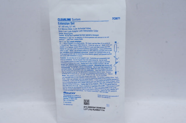 Baxter 2C8671 CLEARLINK Systems Extension Set 16inch, 5.1mL, 0.2 Micron ...