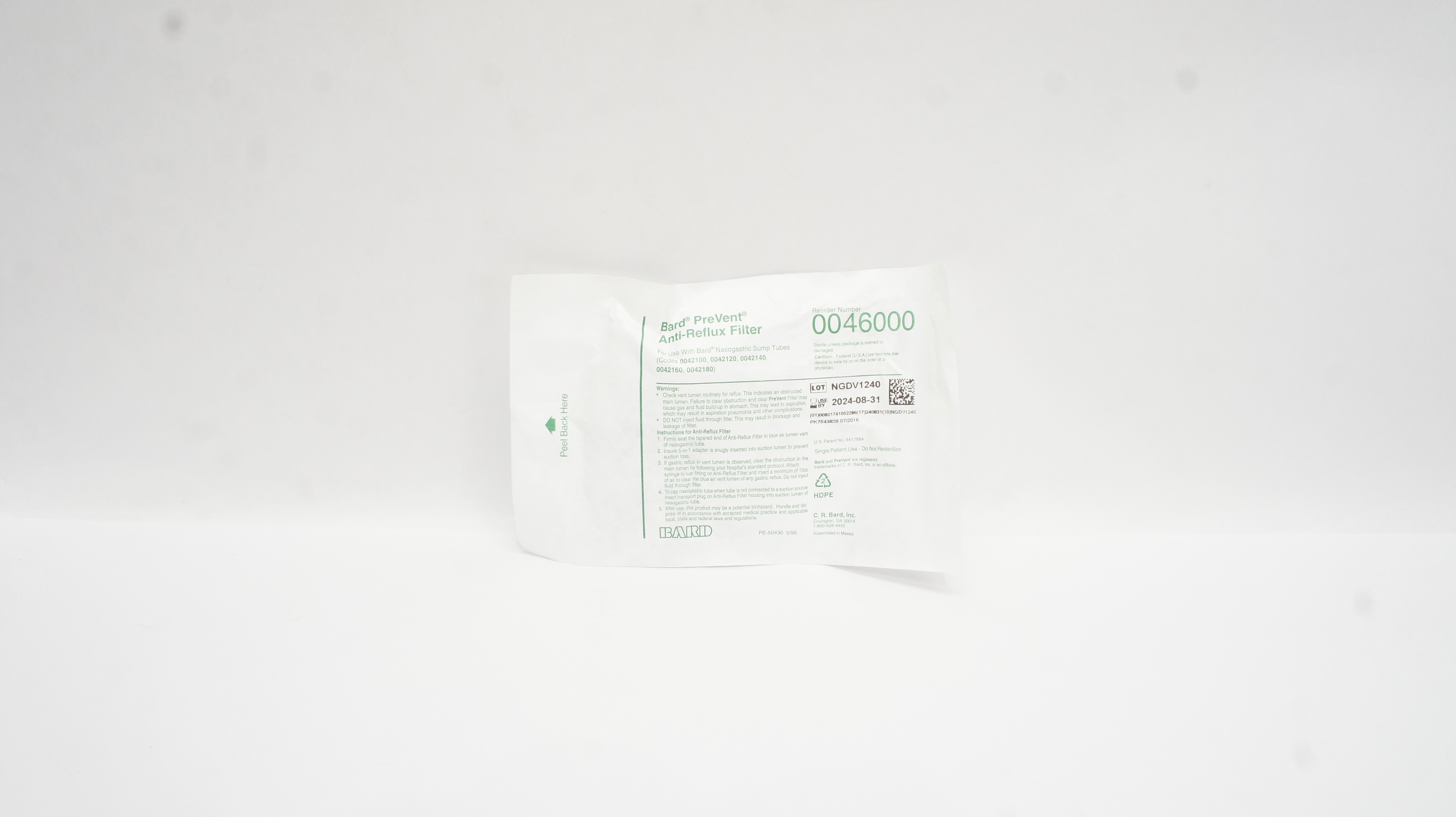Bard 0046000 PreVent AntiReflux Filter