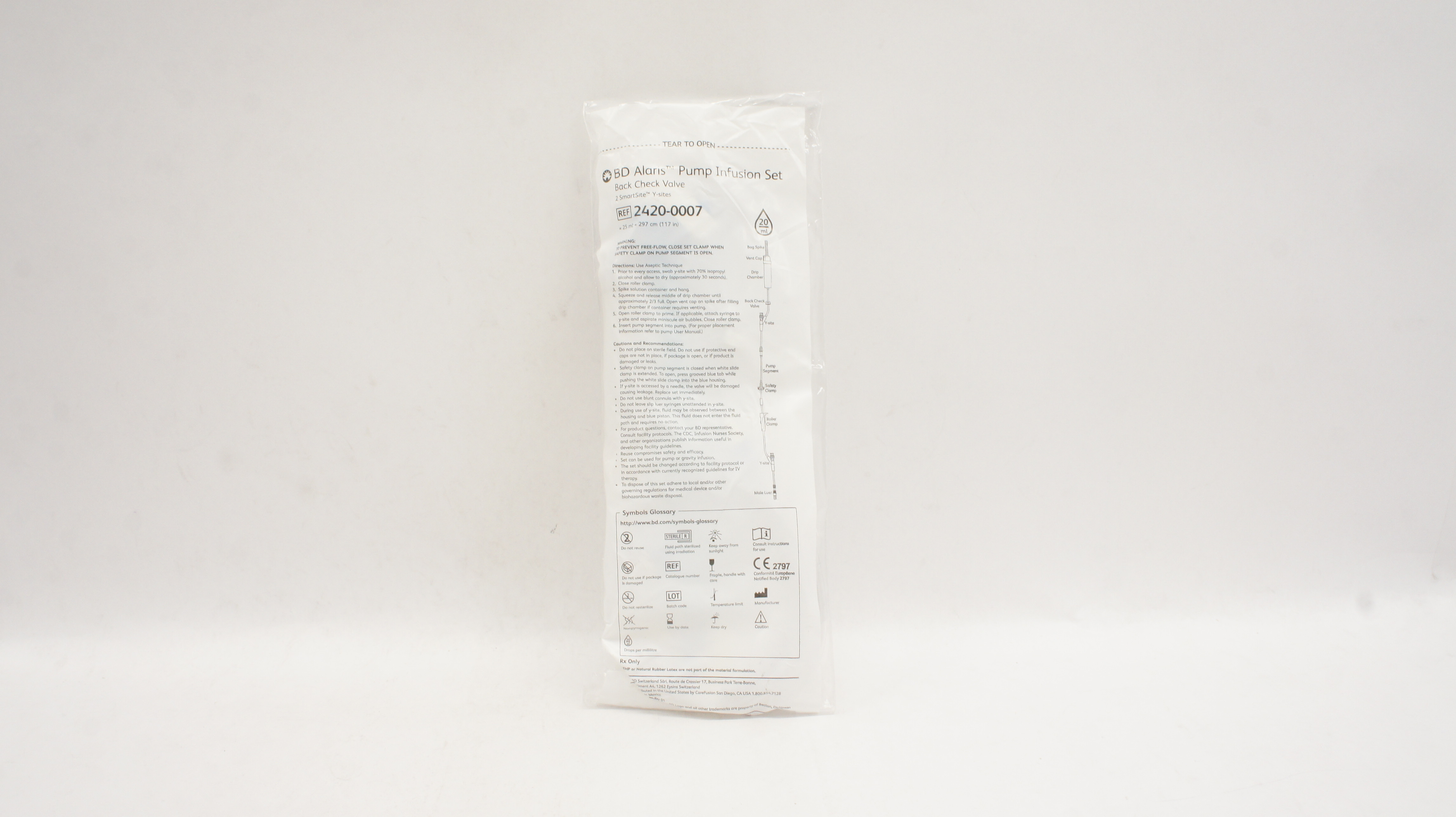 BD 2420-0007 Alaris Pump Infusion Set Back Check Valve 117 inch x 20ml