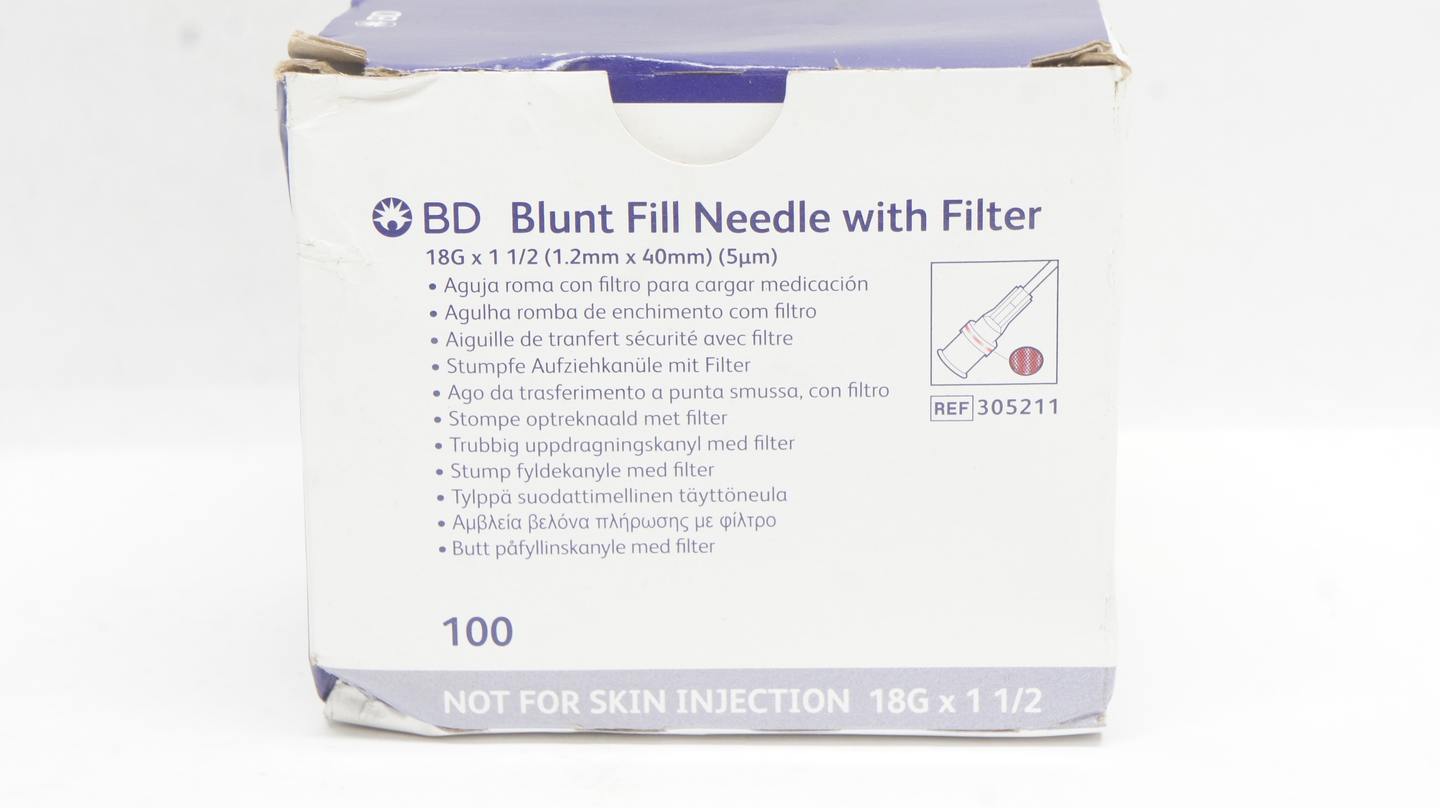 BD 305211 Blunt Fill Ndle with Filter 18G x 1-1/2inch - Box of 100