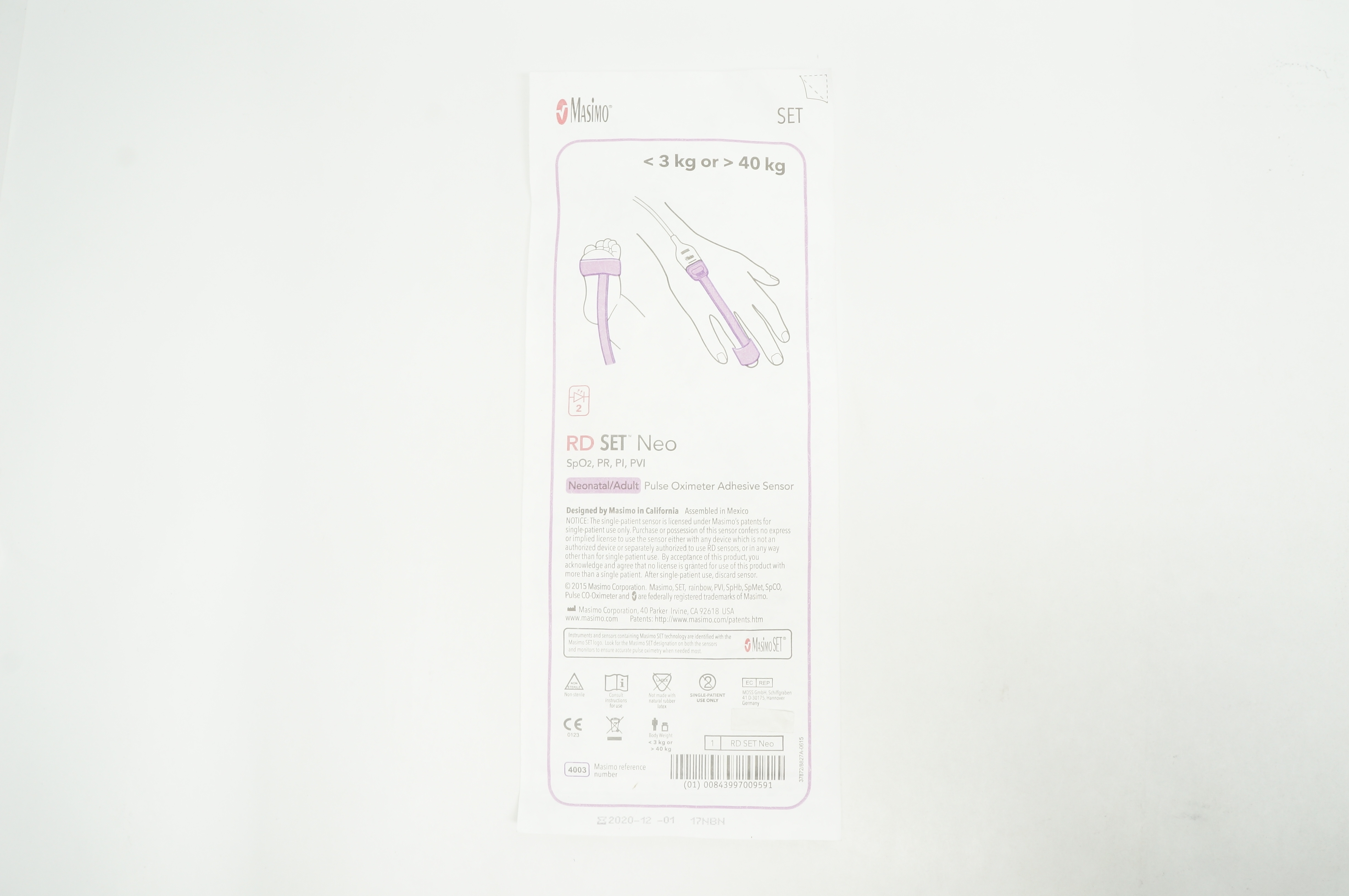 Masimo 4003 RD SET Neonatal/Adult Pulse Oximeter Adhesive Sensor <3kg or>40kg(x)