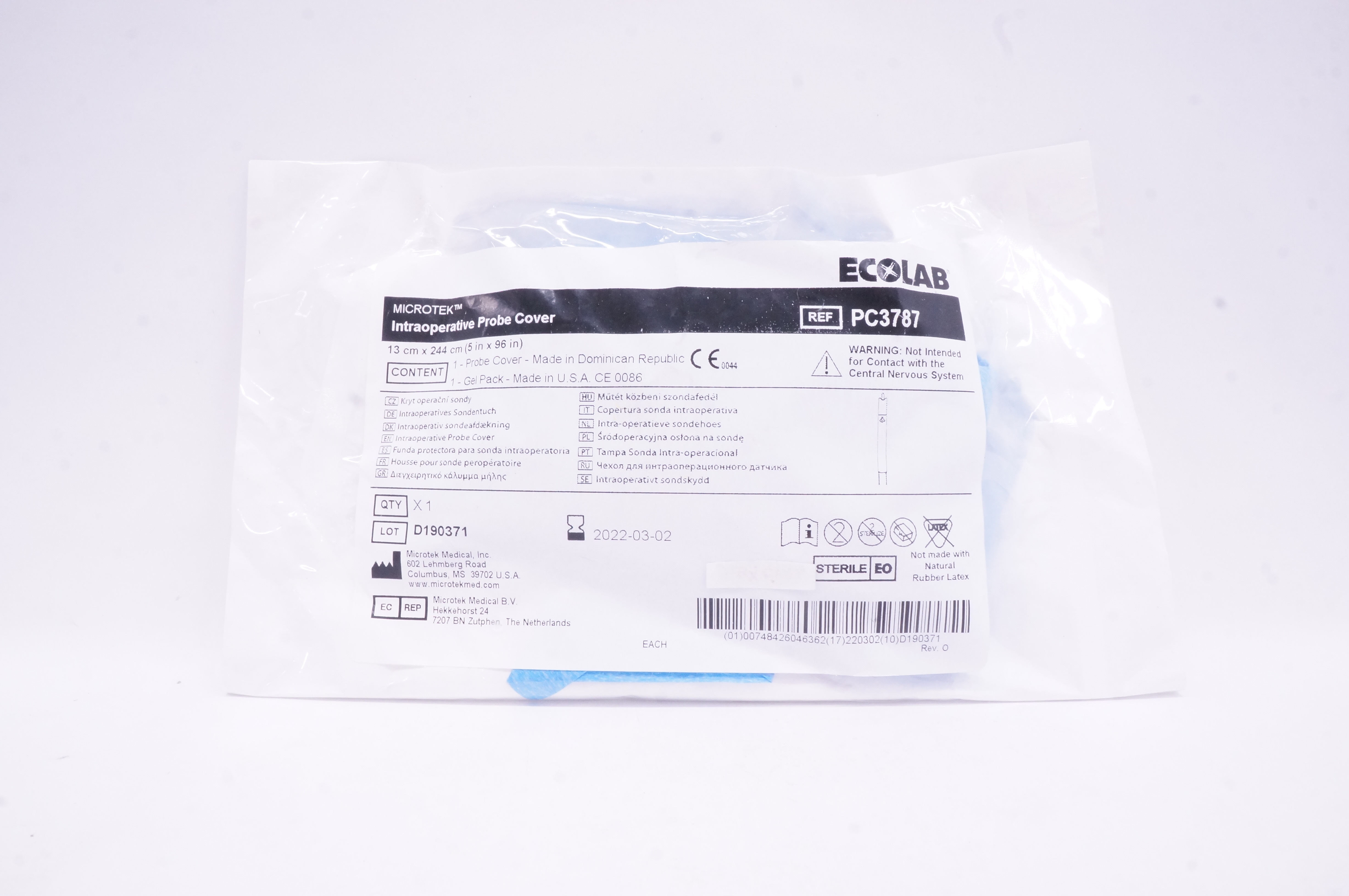 Microtek PC3787 Ecolab Intraoperative Probe Cover 5 inch x 96 inch