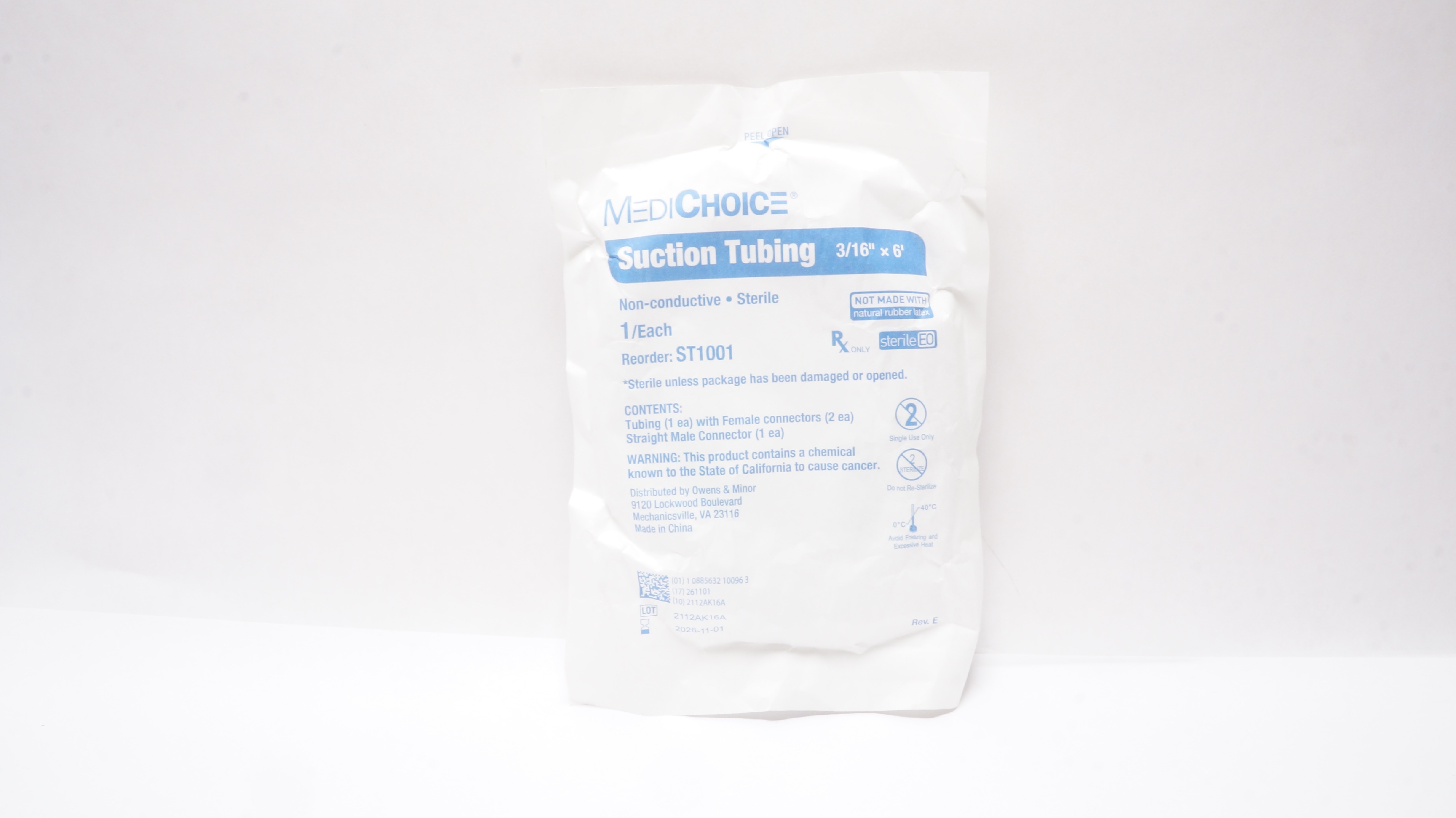 MediChoice ST1001 Suction Tubing NonConductive Sterile 3/16inch x 6ft
