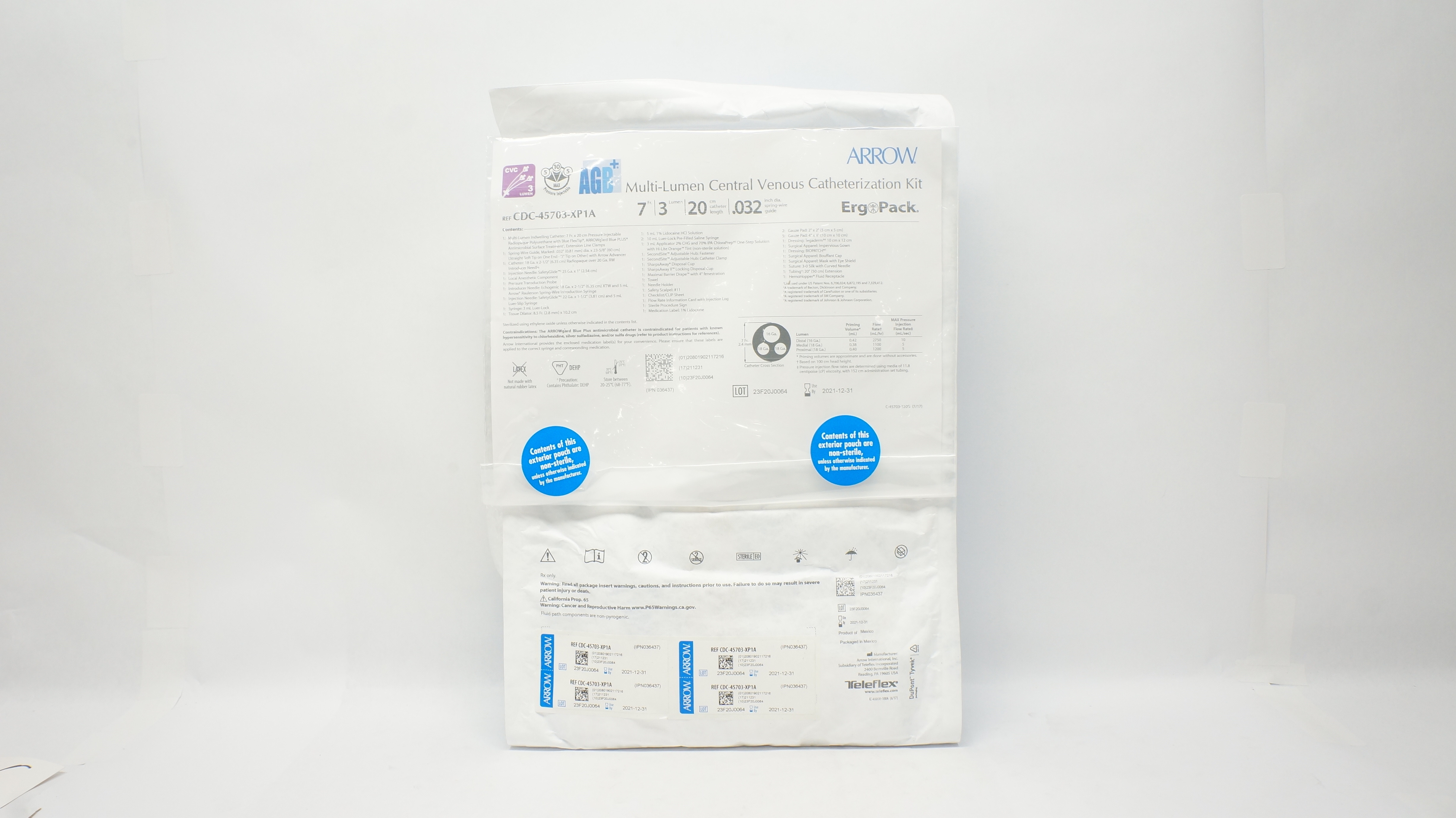 Arrow CDC-45703-XP1A AGB Multi-Lumen Central Venous Cath. Kit 7Fr. x 20cm (x)