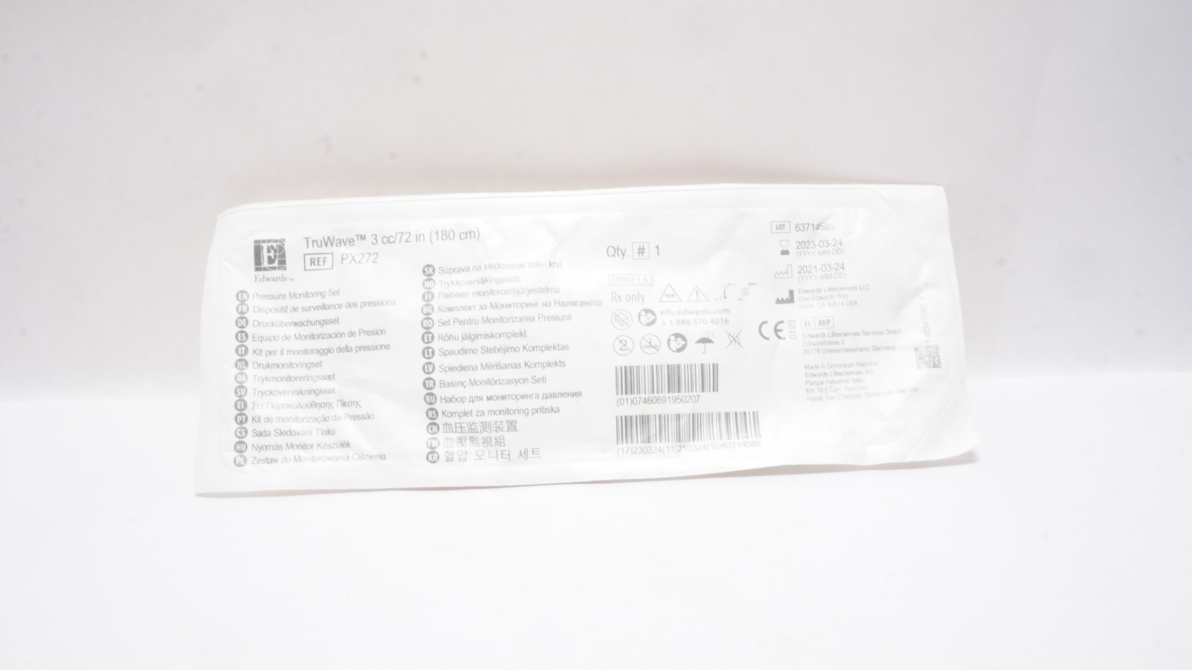Edwards Lifesciences PX272 TruWave Pressure Monitoring Set 3cc/72 inch