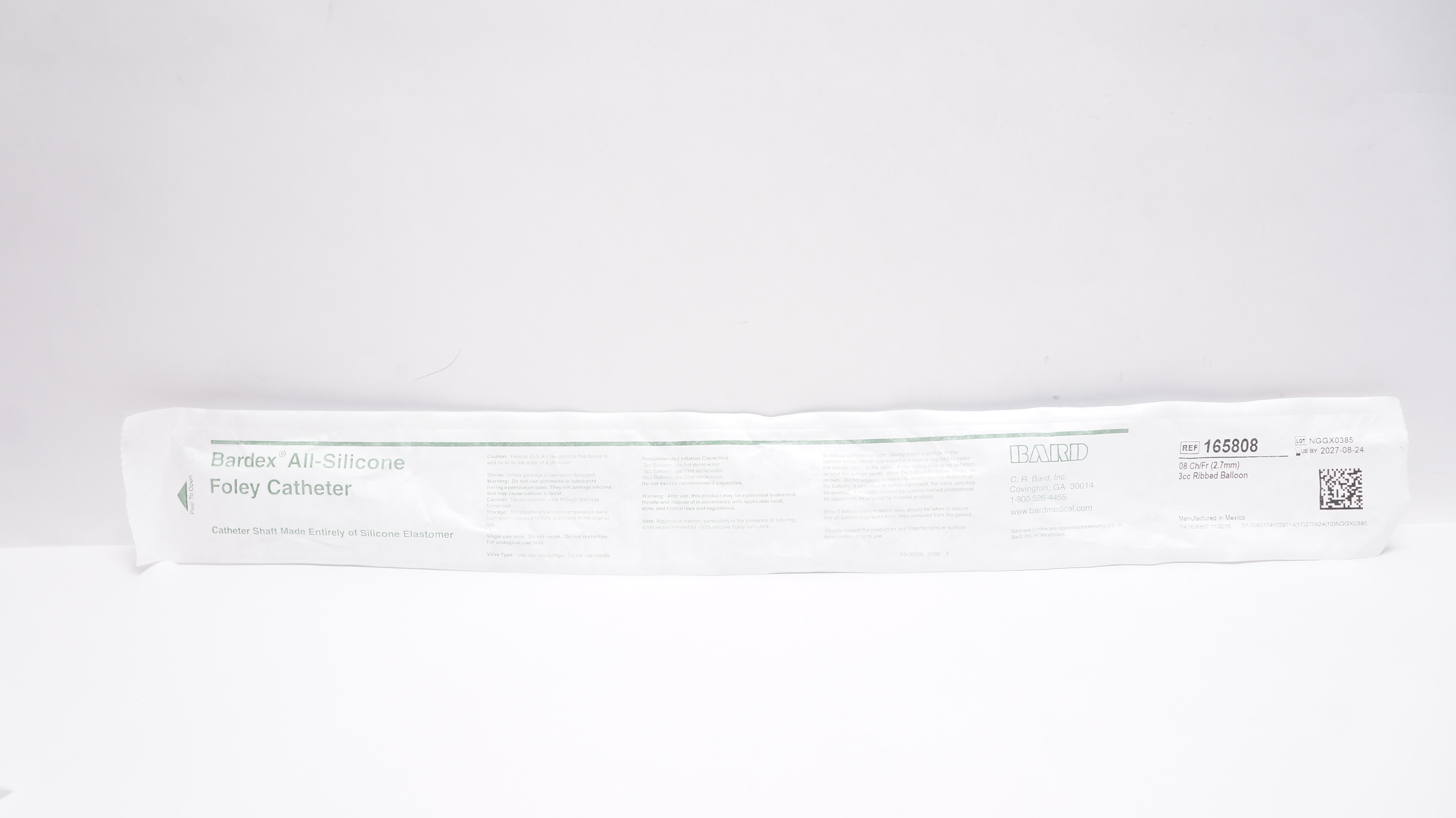 Bard 165808 Bardex All-Silicone Foley Cath. Ribbed Balloon 08Fr 3cc