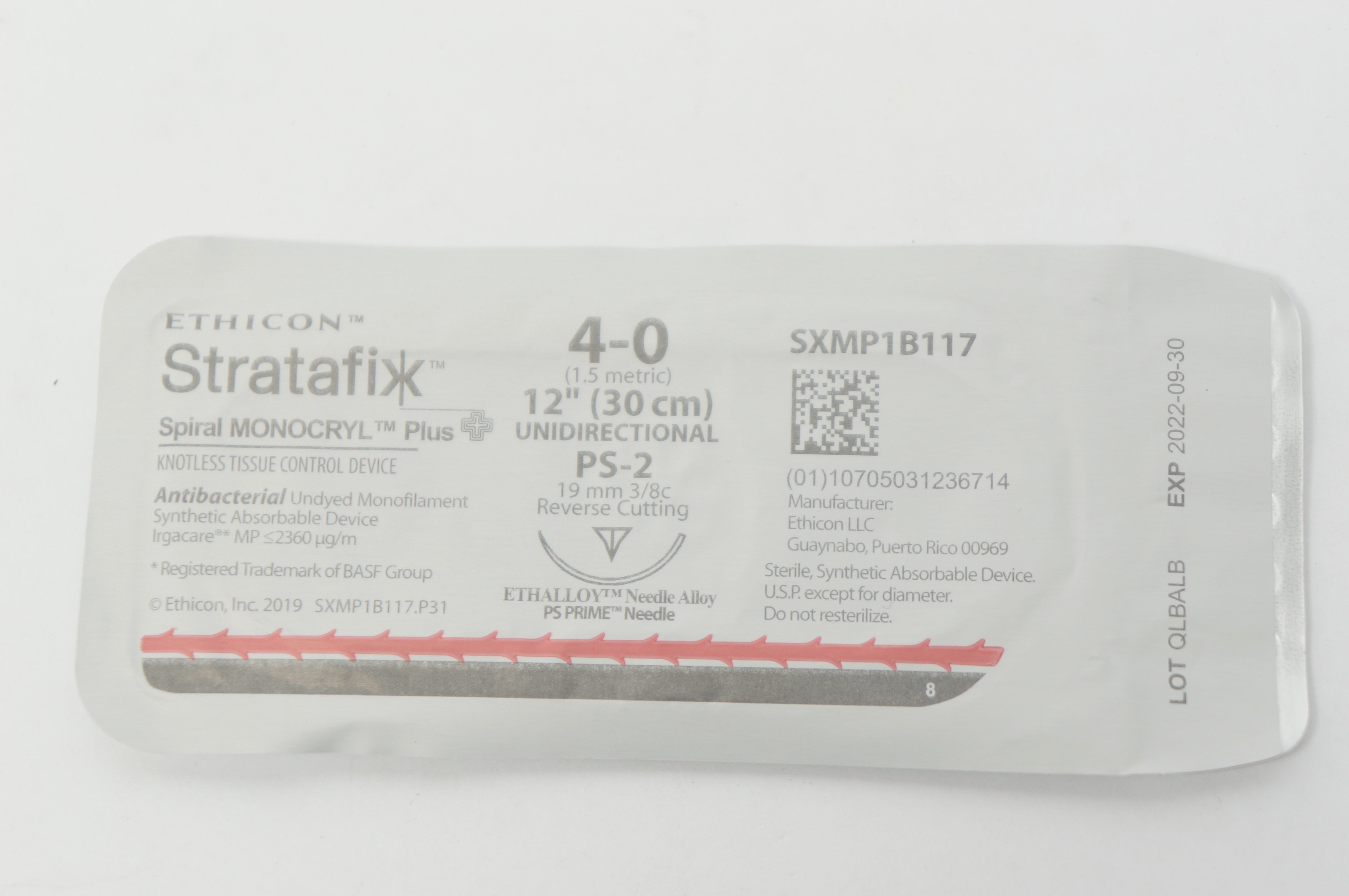 Ethicon SXMP1B117 4-0 Stratafix Spiral Monocryl Plus PS-2 19mm 3/8c 12inch (x)