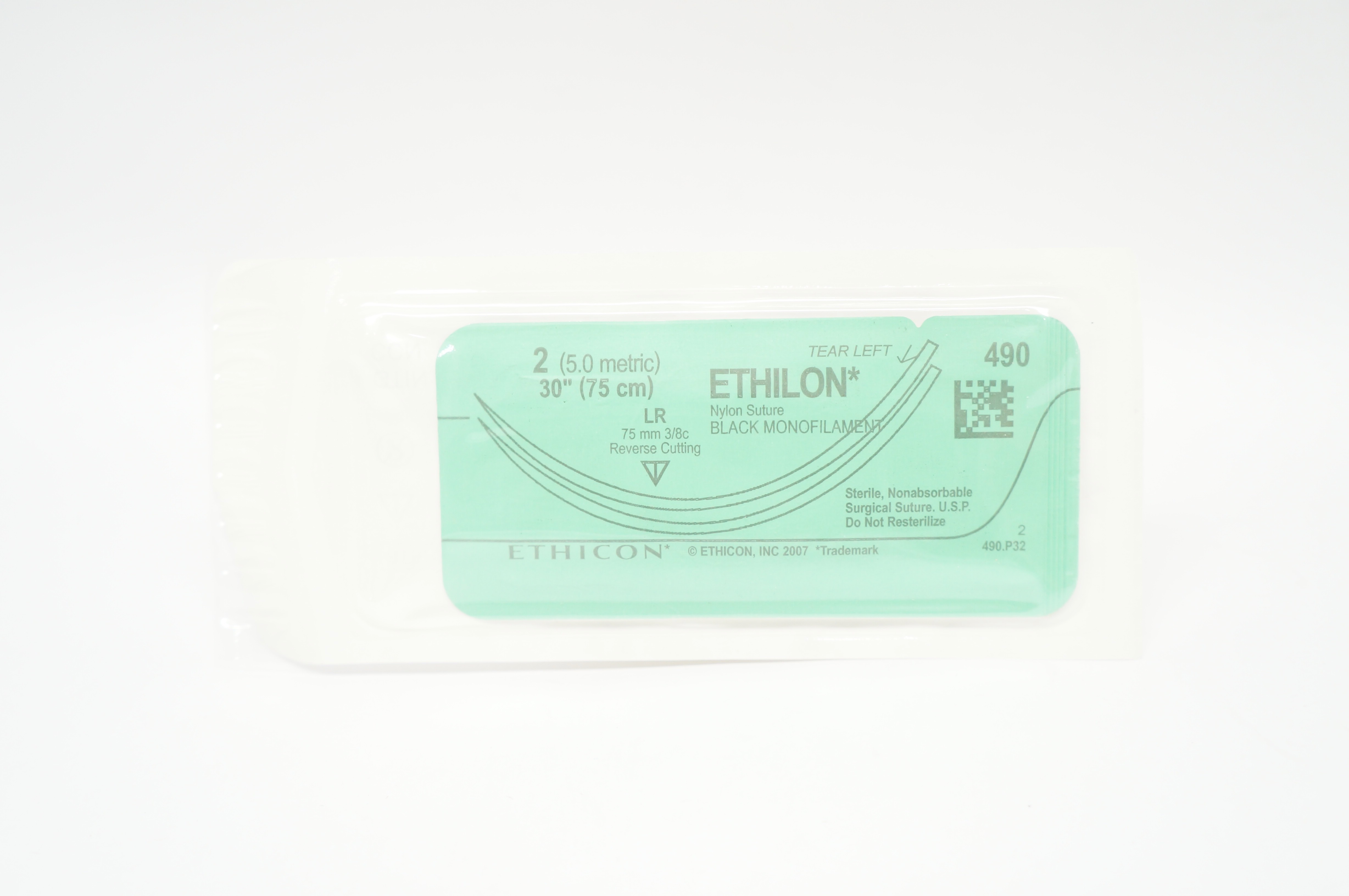 Ethicon 490 2 ETHILON Nylon Stre LR 75mm 3/8c Reverse Cutting, 30inch (x)
