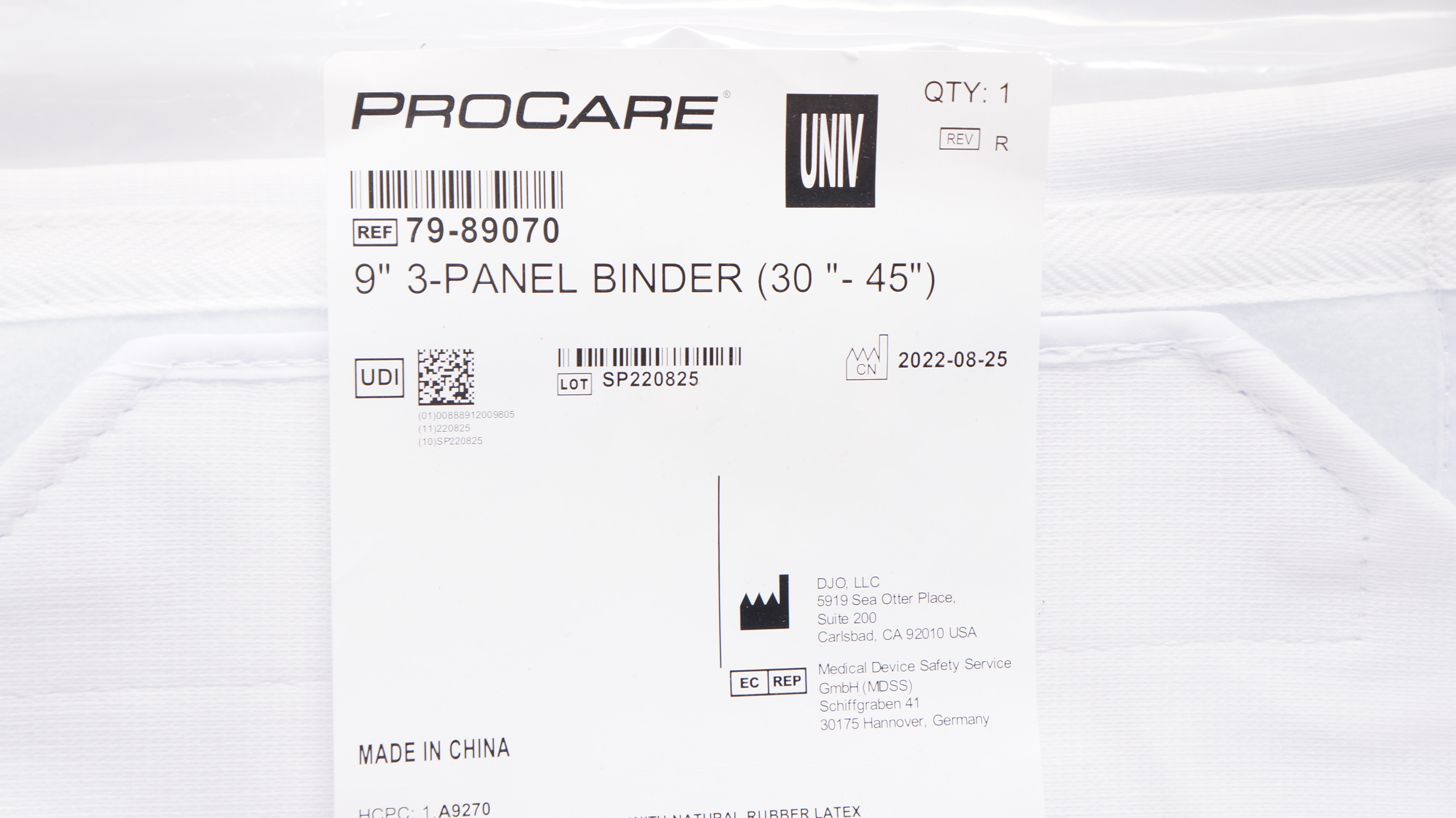 DJO 79-89070 PROCARE 9inch 3-Panel Binder (30inch - 45inch)