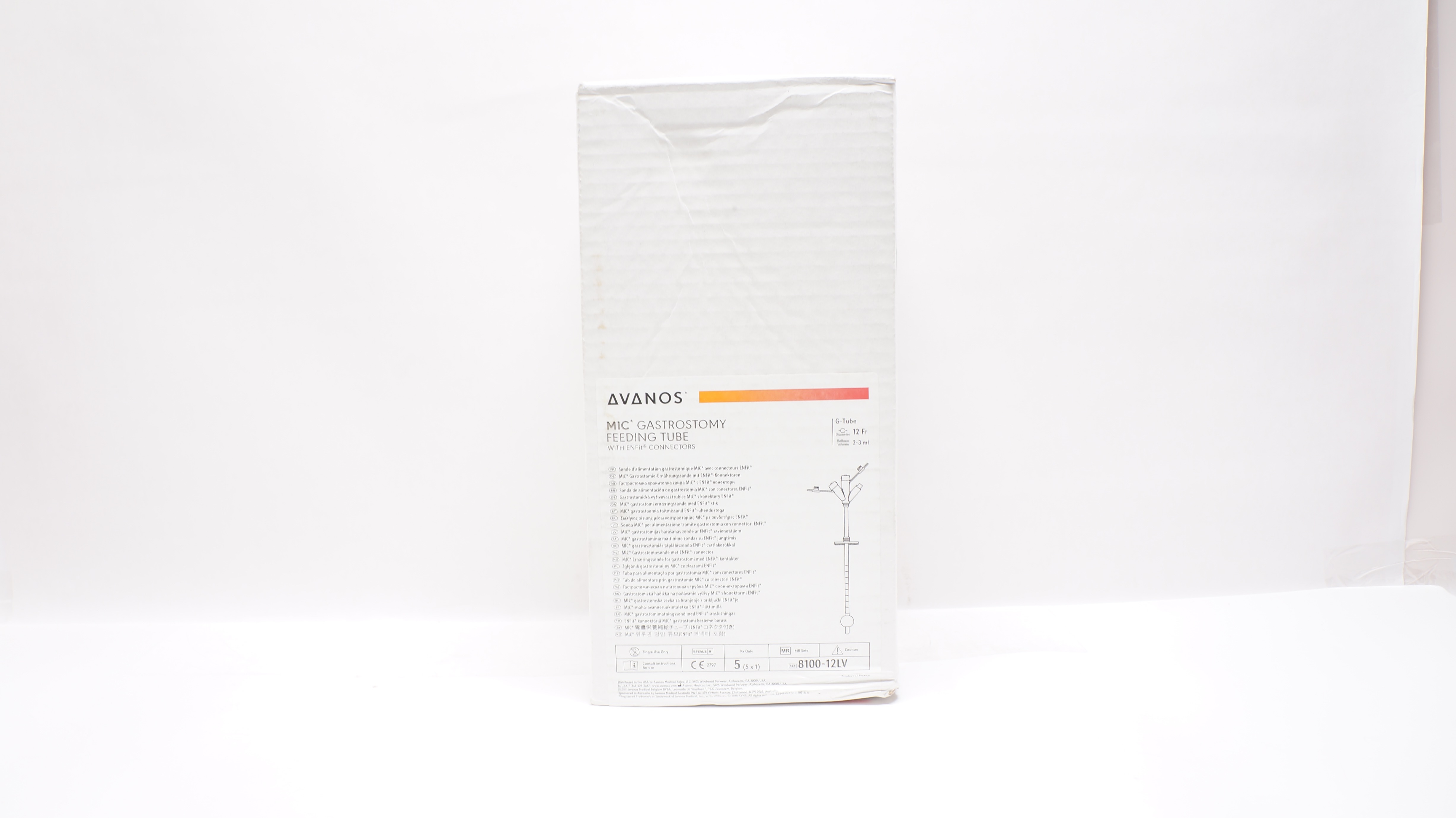 Avanos 8100-12LV MIC Gastrostomy Feeding Tube W/Connectors  12Fr x2-3ml-Box of 5