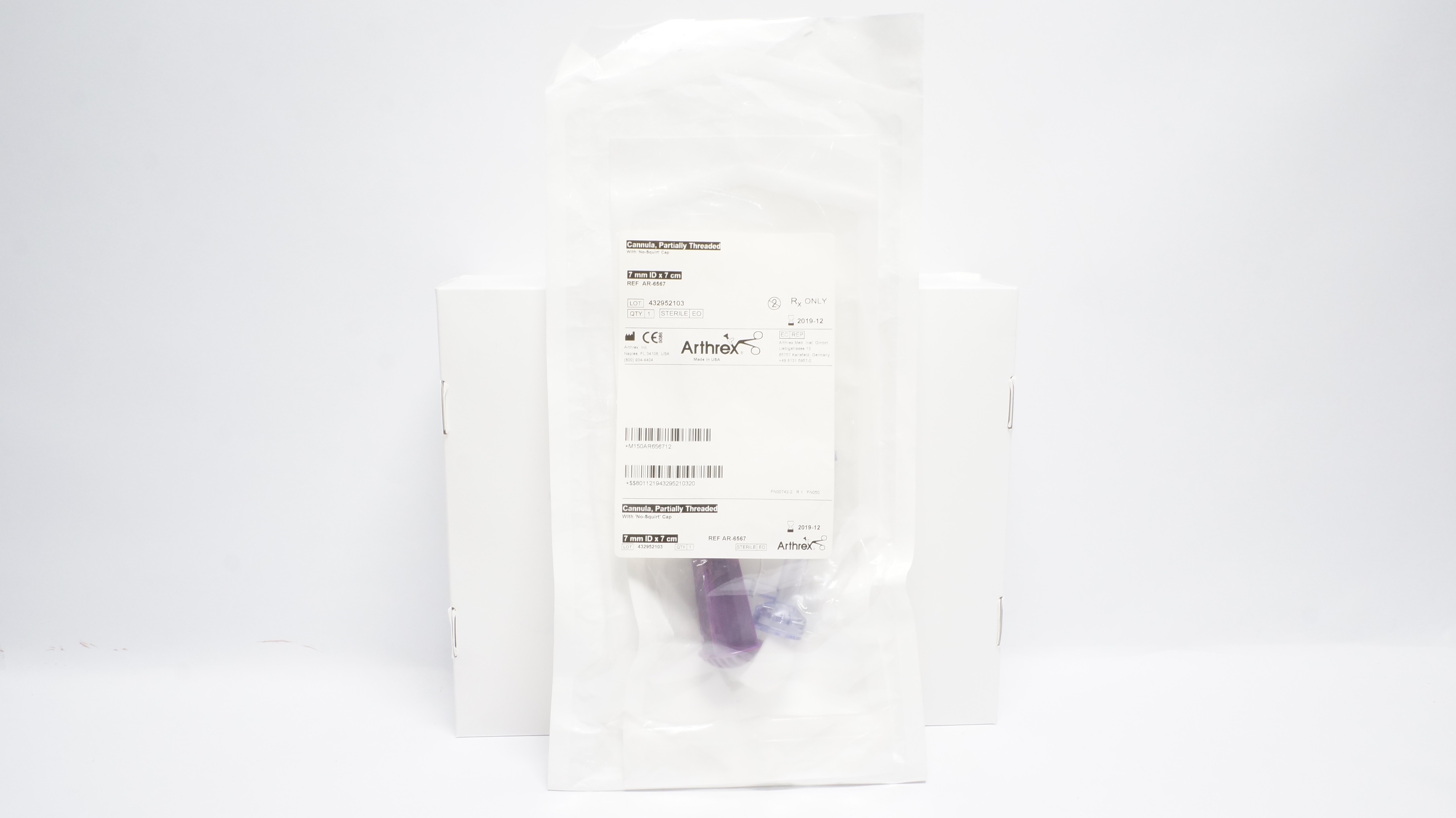 Arthrex AR-6567 Cannula Partially Threaded w/No-Squirt Cap 7mm ID x 7cm (x)