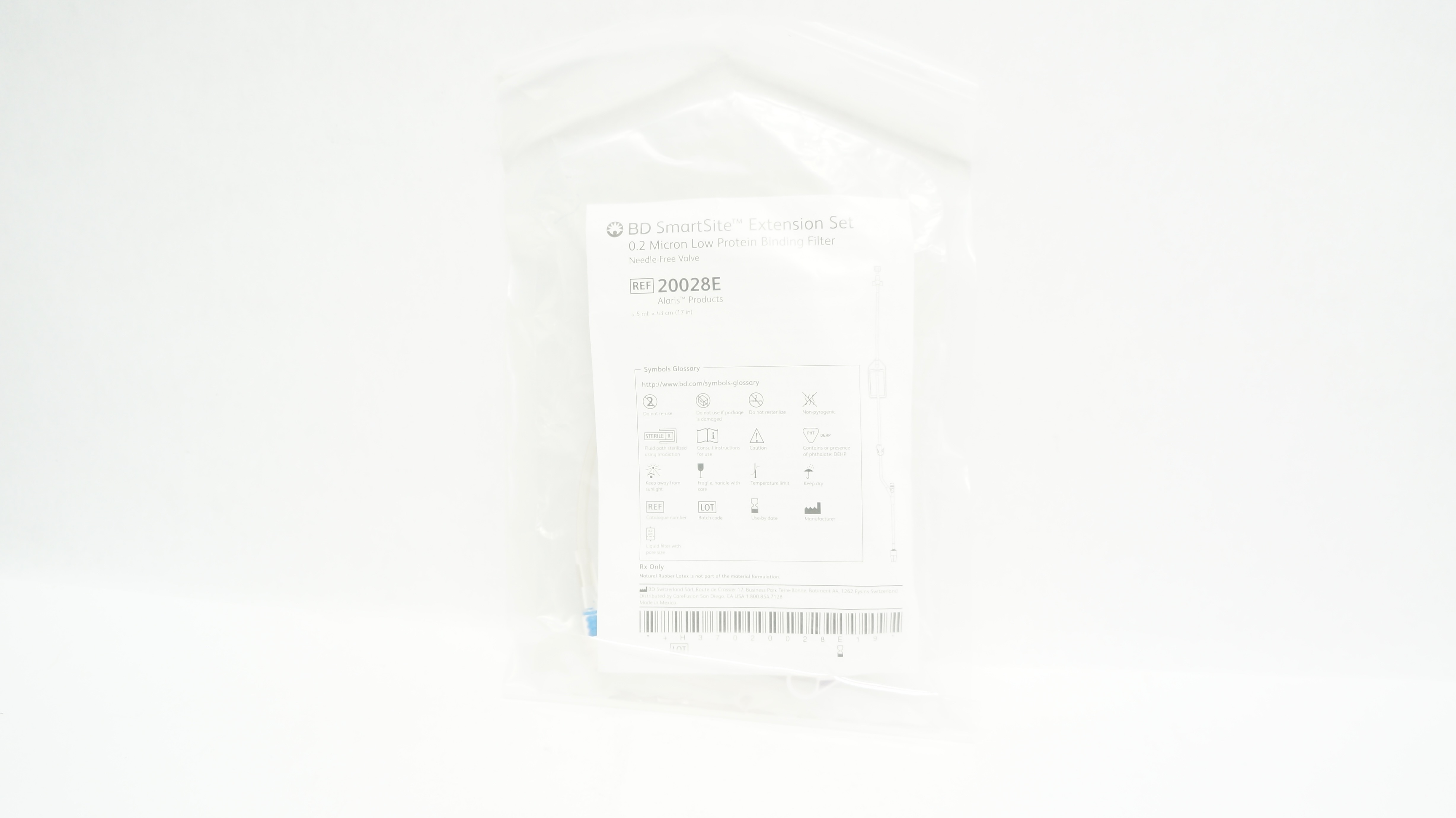 BD 20028E Alaris SmartSite Extension Set 0.2 Micron Binding Filter 5ml x 17inch