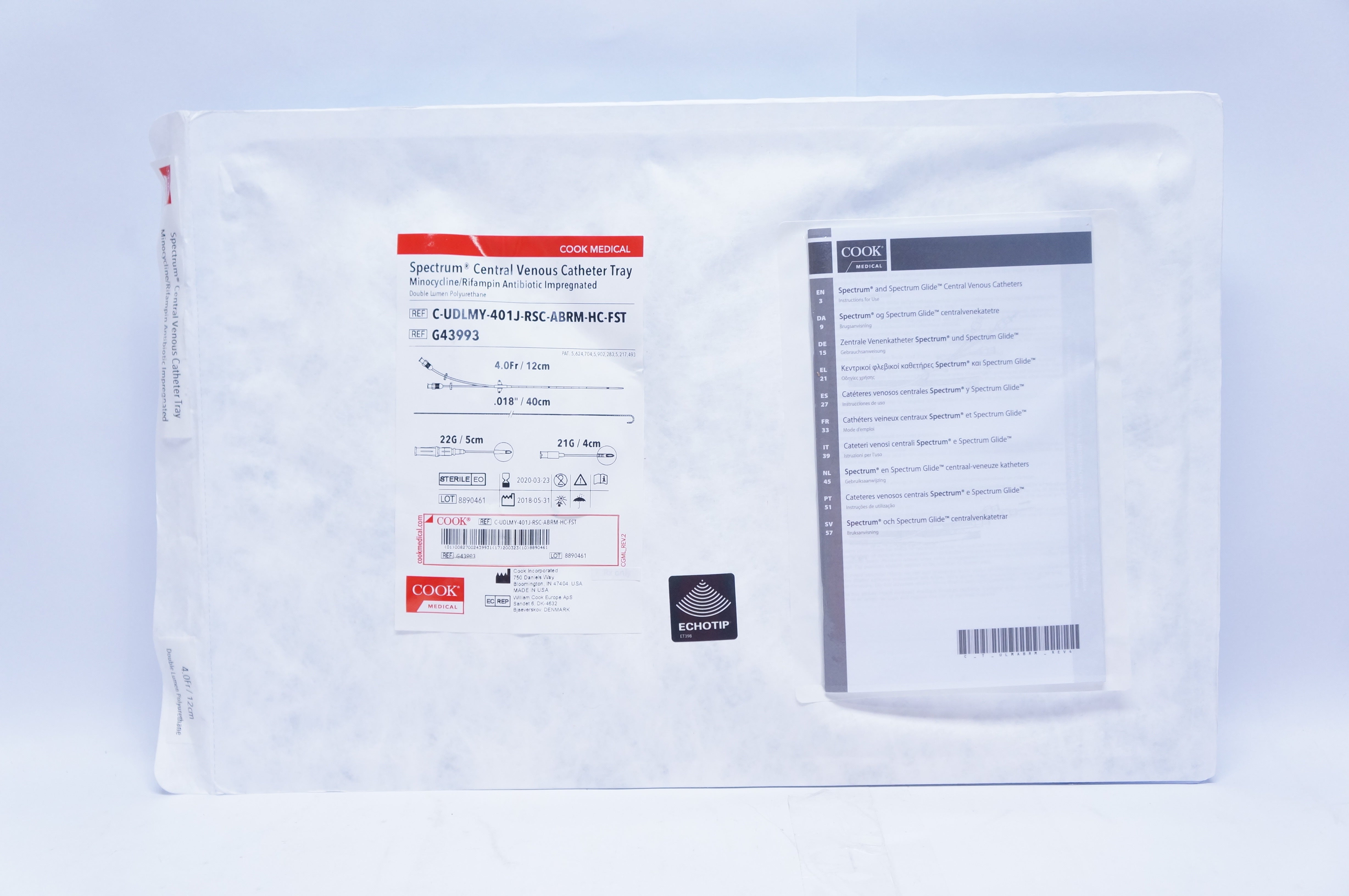 Cook Medical G43993 Spectrum Central Venous Catheter Tray 4.0Fr x 12cm (x)
