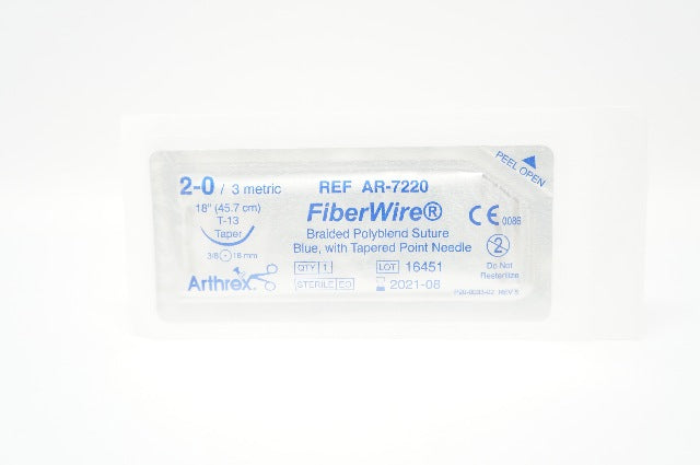 Arthrex AR-7220 2-0 FiberWire, Braided Polyblend T-13 Taper 3/8c 18mm, 18in (x)