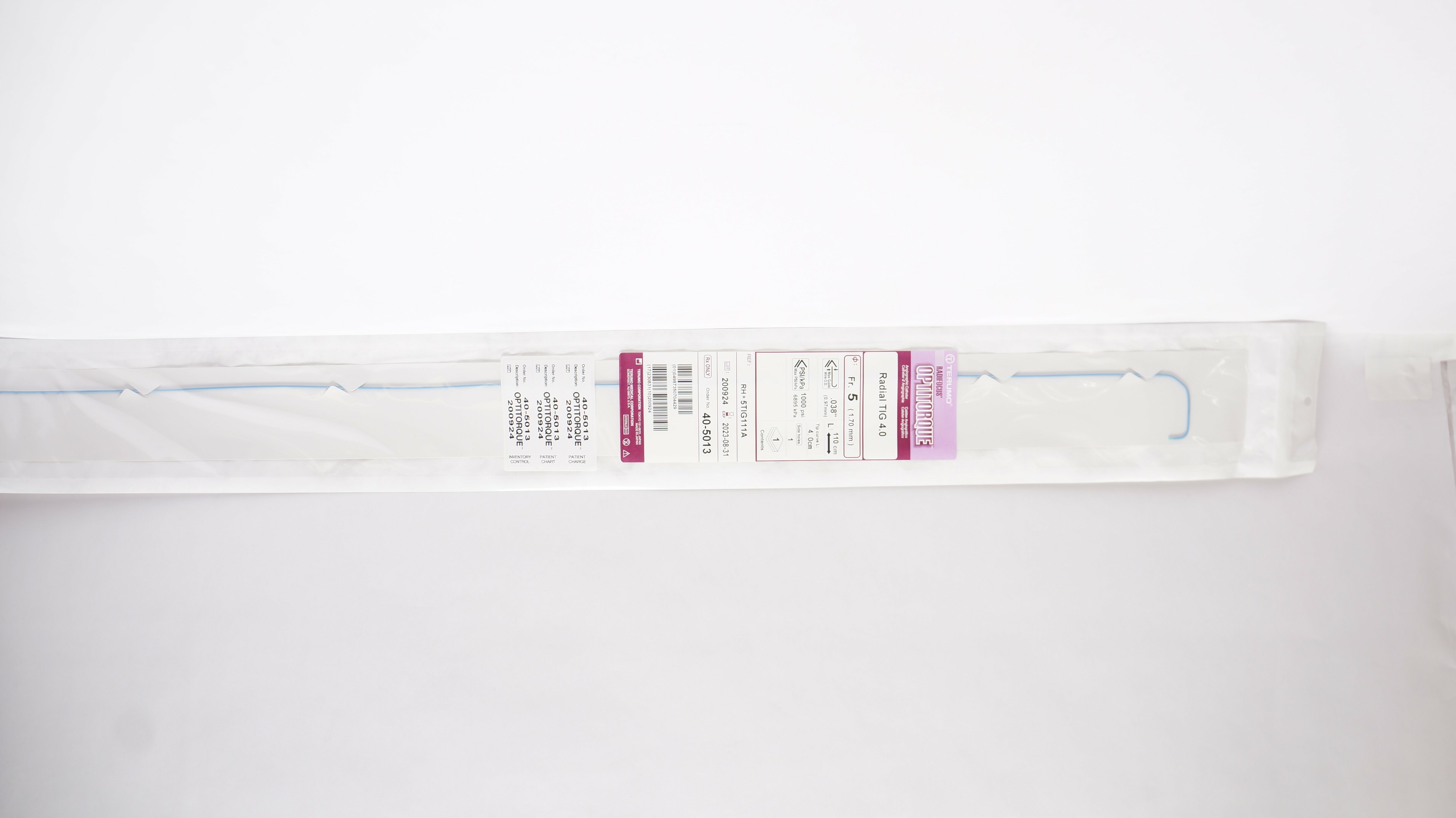 Terumo RH*5TIG111A Optitorque Angiographic Cath. Radial TIG 4.0,  5Fr x 110cm(x)