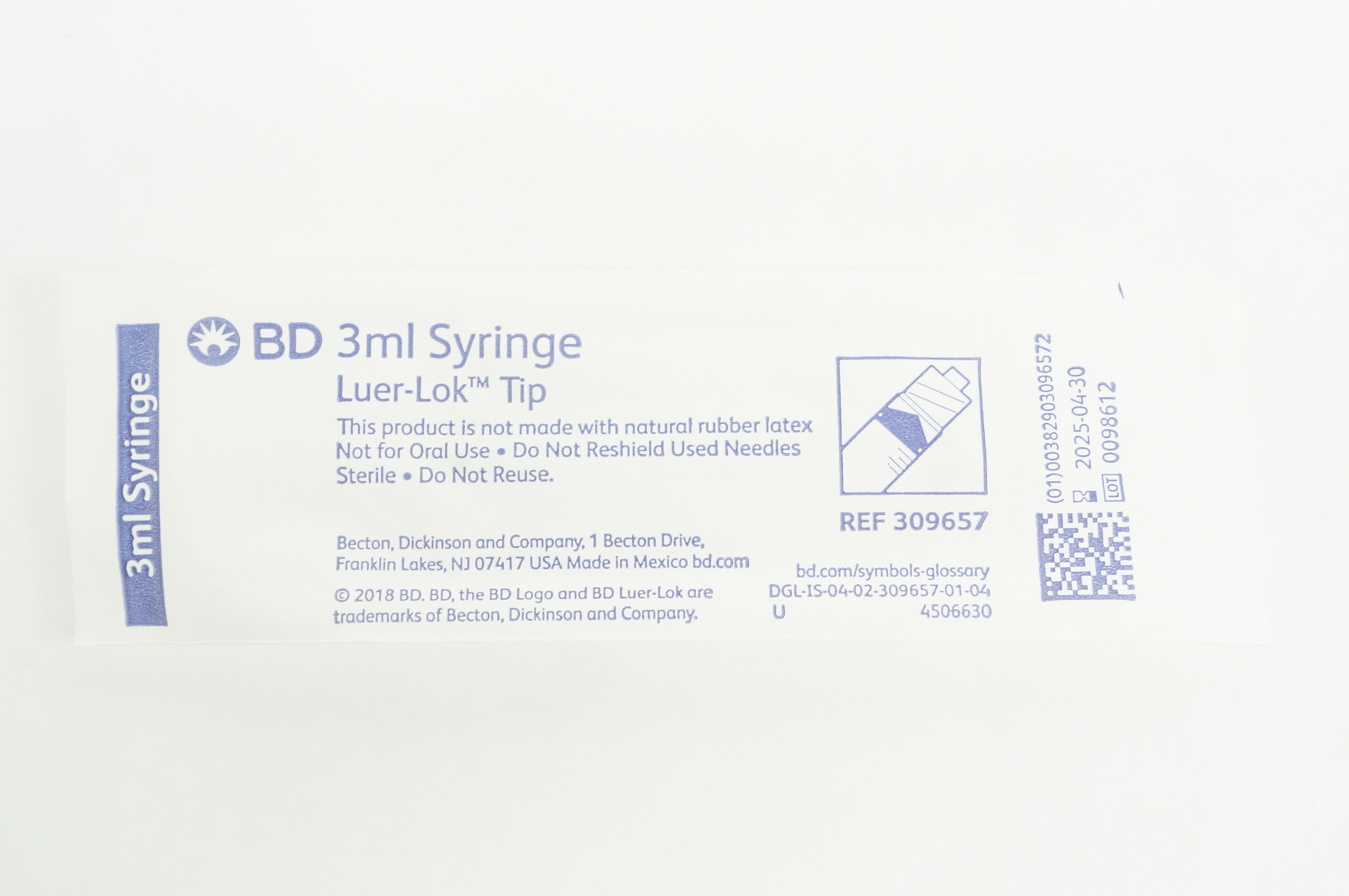 BD 309657 Luer-Lok Tip Syringe 3ml