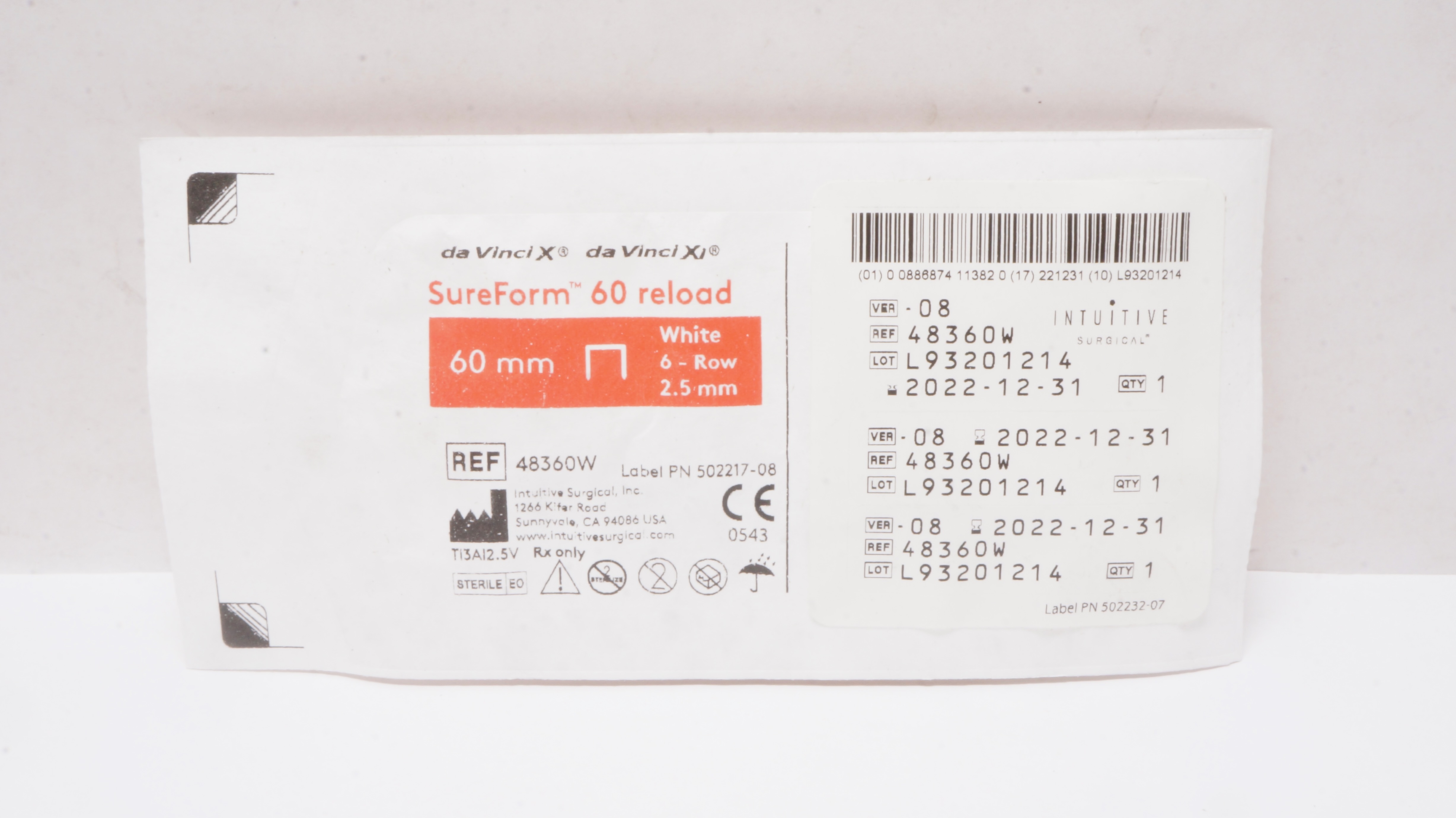 Intuitive 48360W daVinci X Xi SureForm 60 Reload 6Row White 60mm x 2