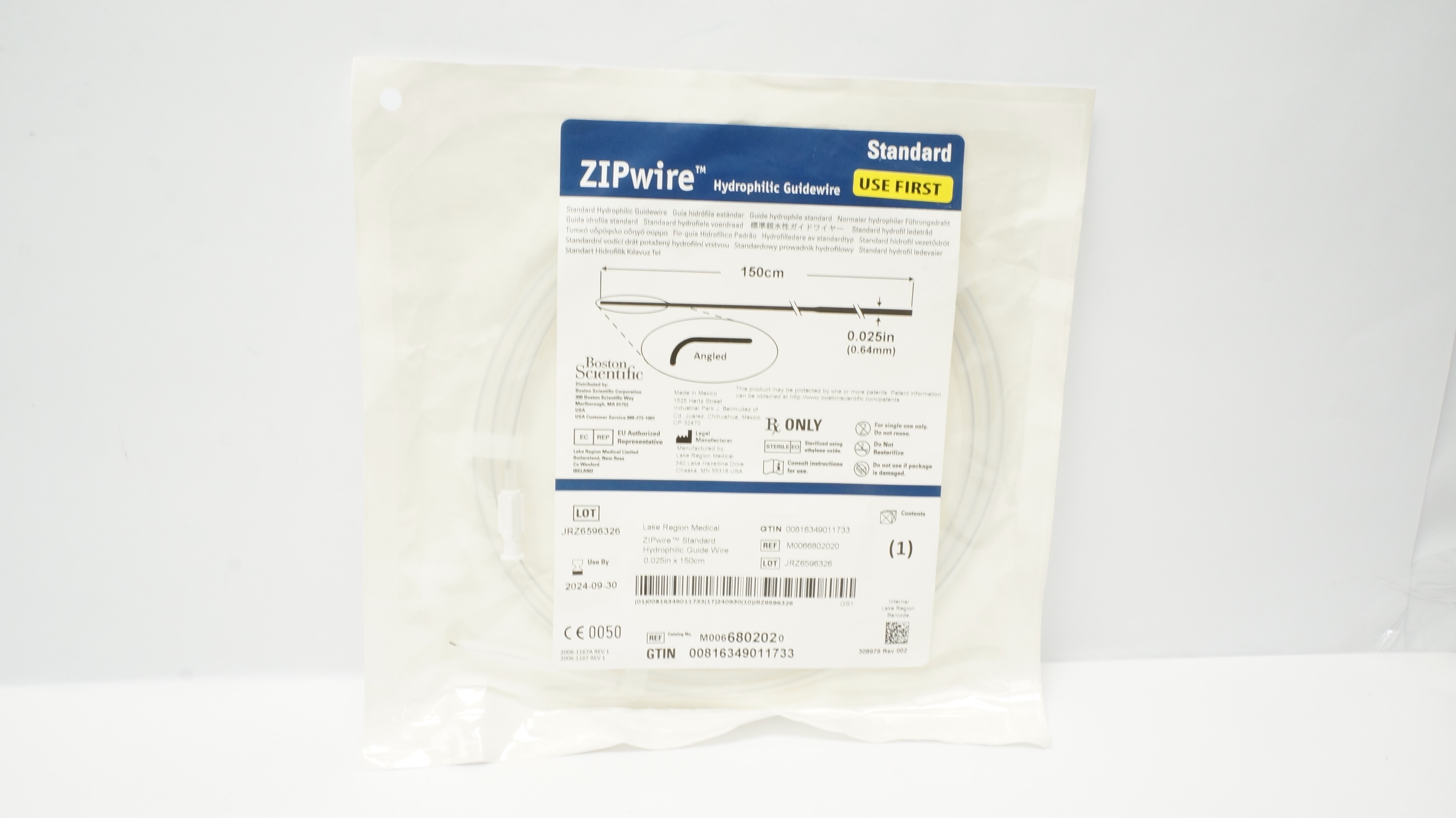 Boston Scientific 680202 ZIPwire Hydrophilic Guidewire 0.025inch x 150cm (x)