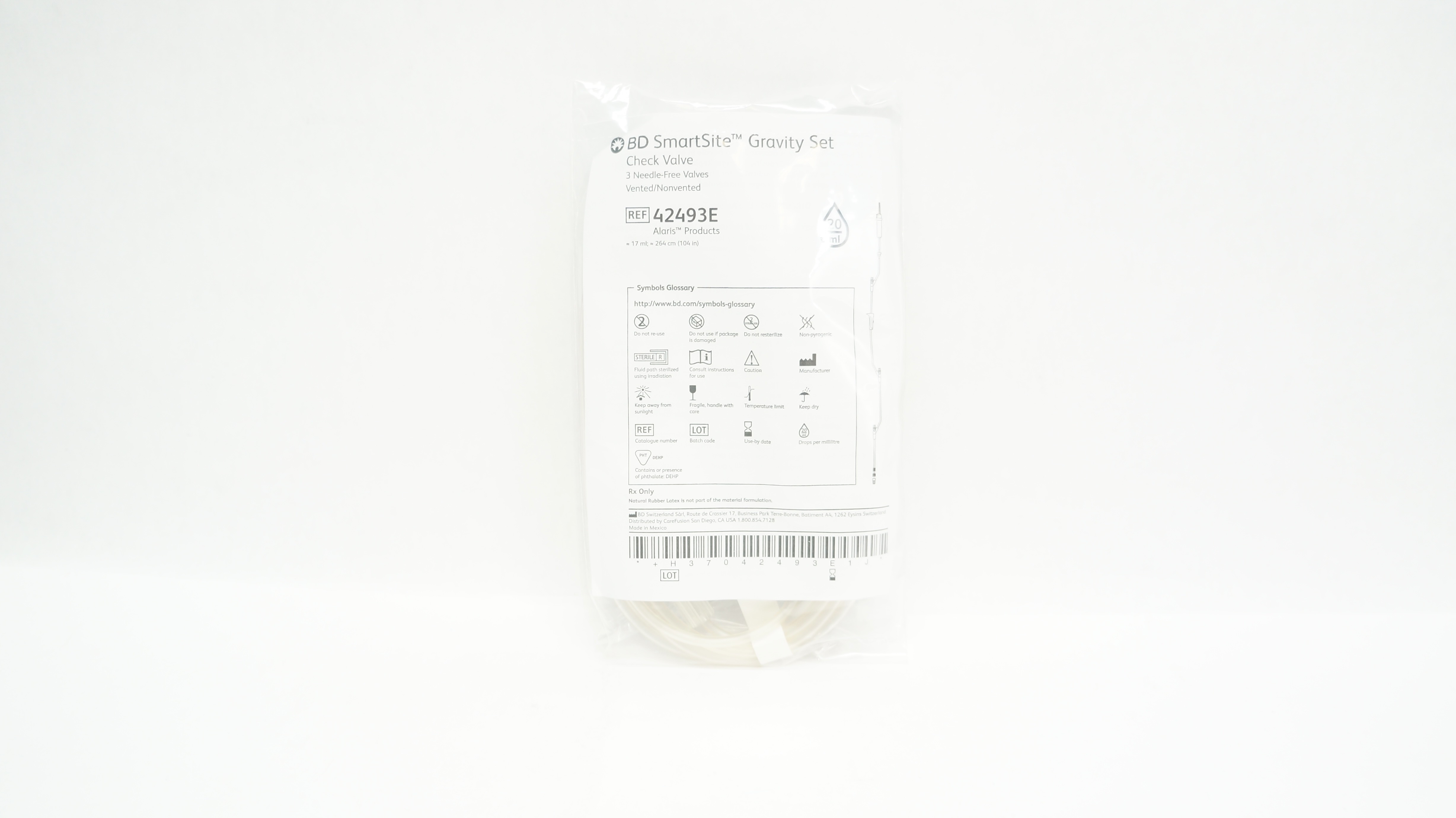BD 42493E Alaris SmartSite Gravity Set 20Drops/ml, 17ml x 104inch