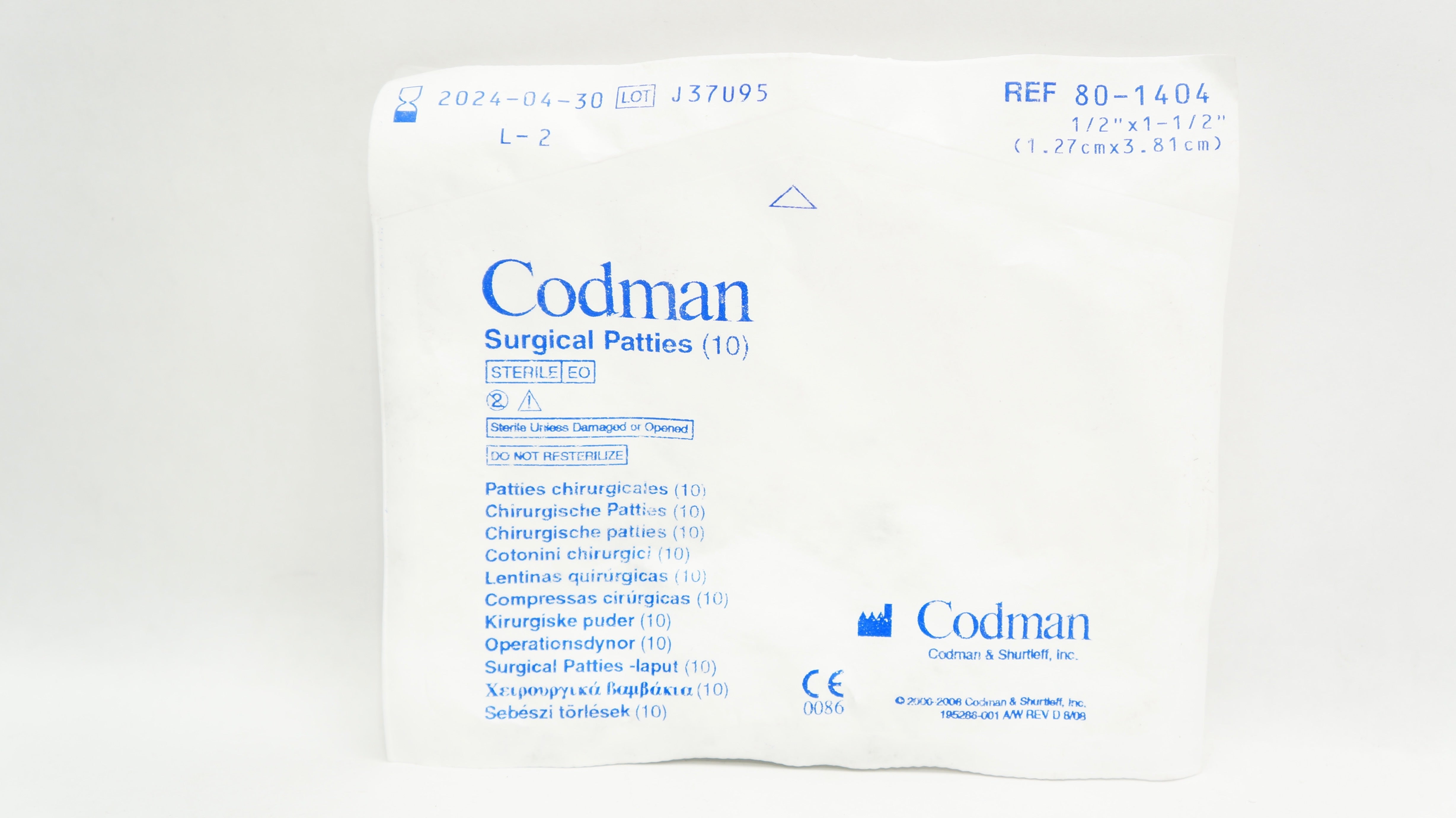 Codman 80-1404 Surgical Patties 1/2inch x 1-1/2inch - Pack of 10