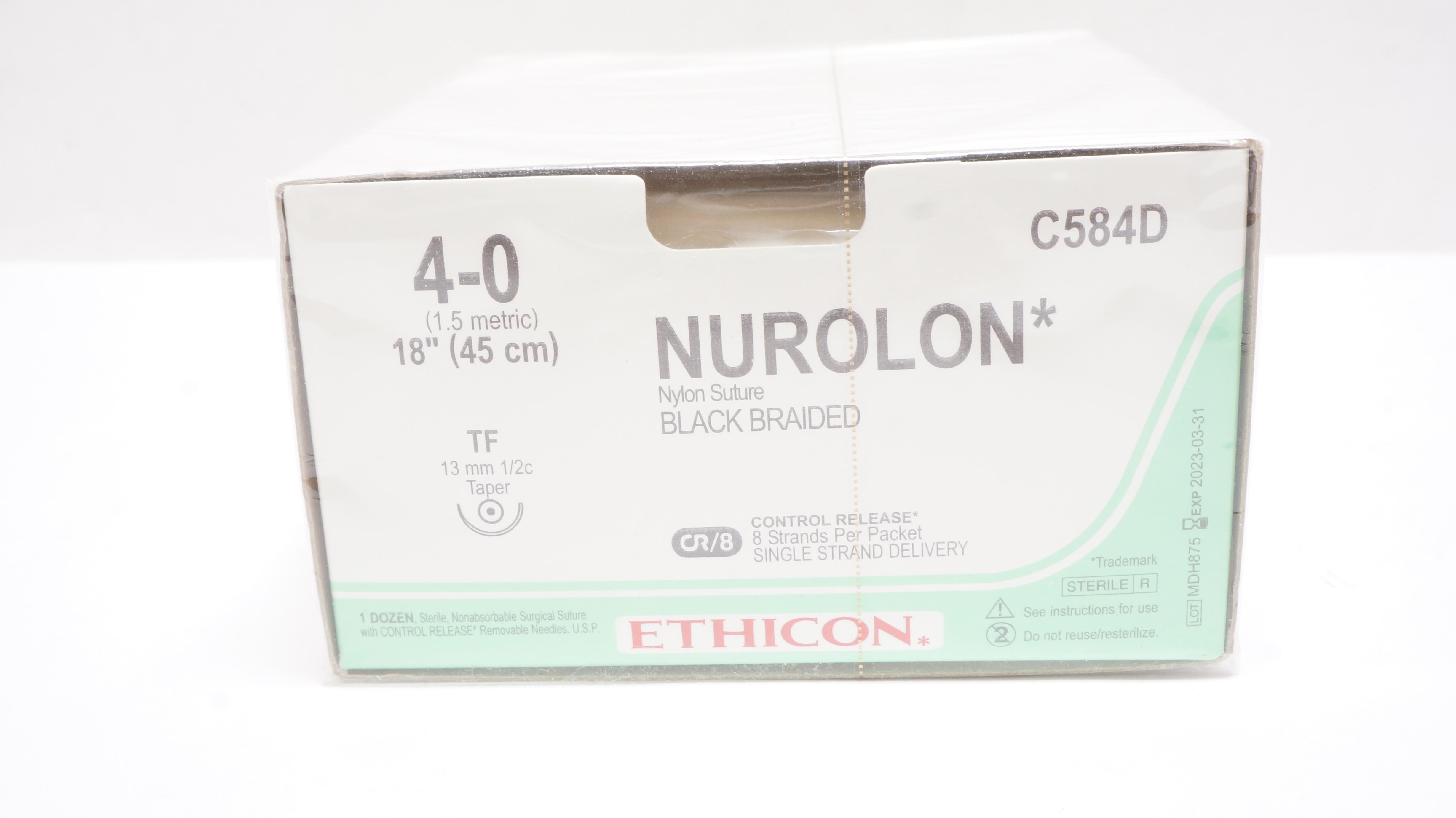 Ethicon C584D 4-0 Nurolon Nylon Stre TF 13mm 1/2c Taper, 18inch (x) - Box of 12