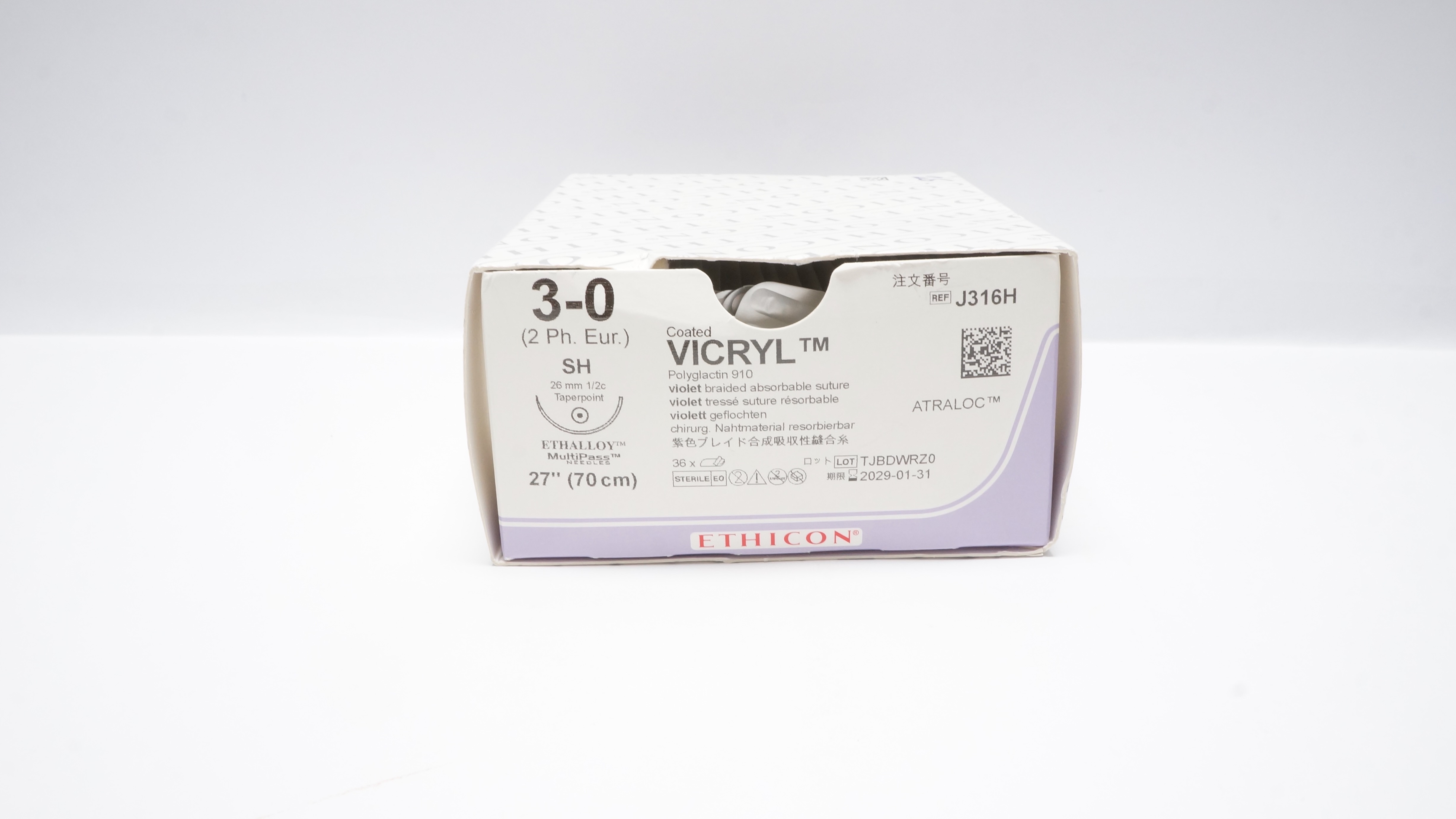 Ethicon J316H 3-0 VICRYL, SH 26mm 1/2c Taper, 27inch - Box of 25