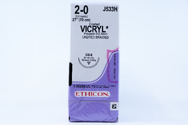 Ethicon J533H 2-0 VICRYL, OS-6, 36mm 1/2c, 27inch ~ Pack of 36 (x)