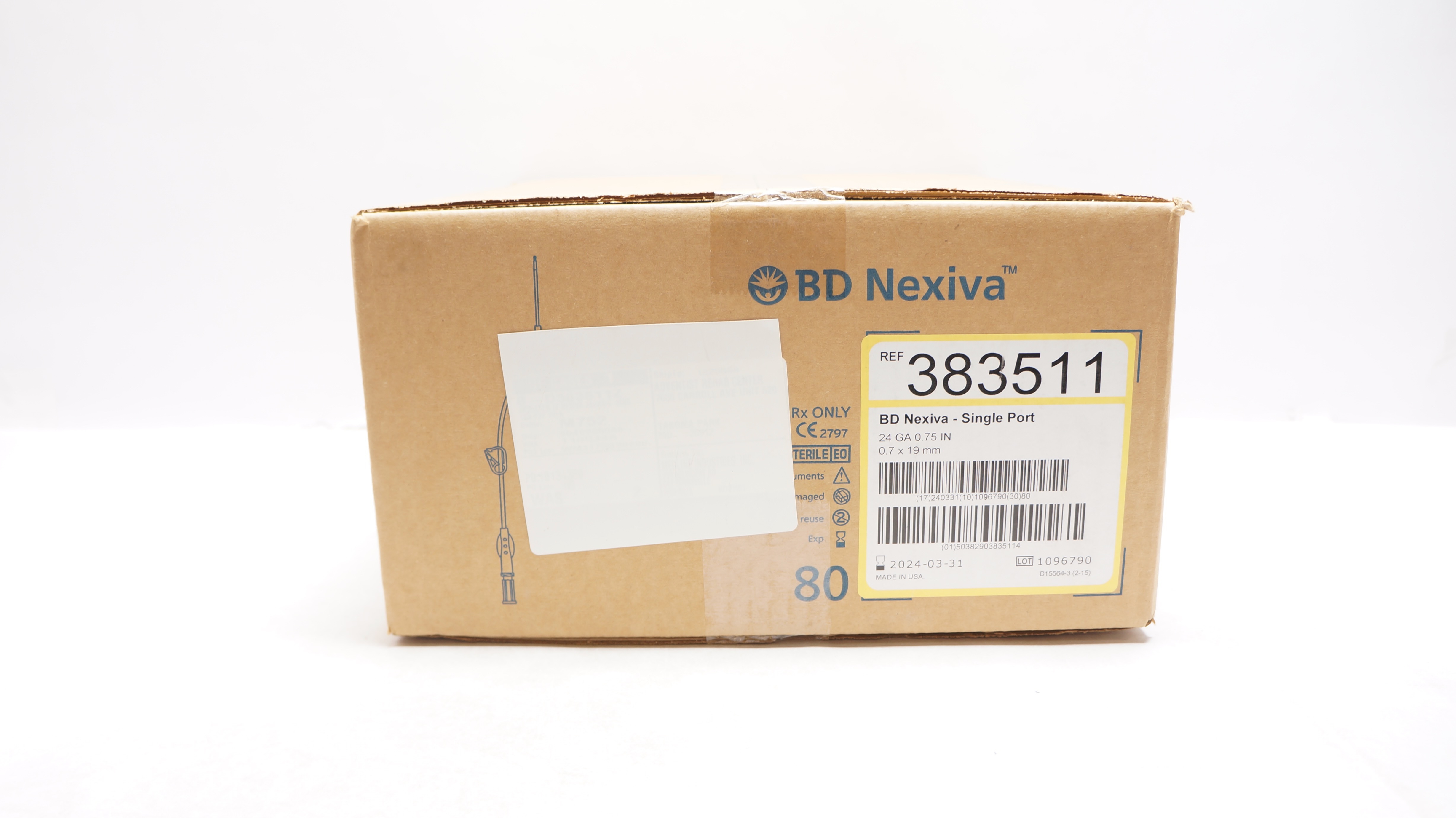 BD 383511 Nexiva Closed IV Cath. System-Single Port 24GA x 0.75inch - Case of 80