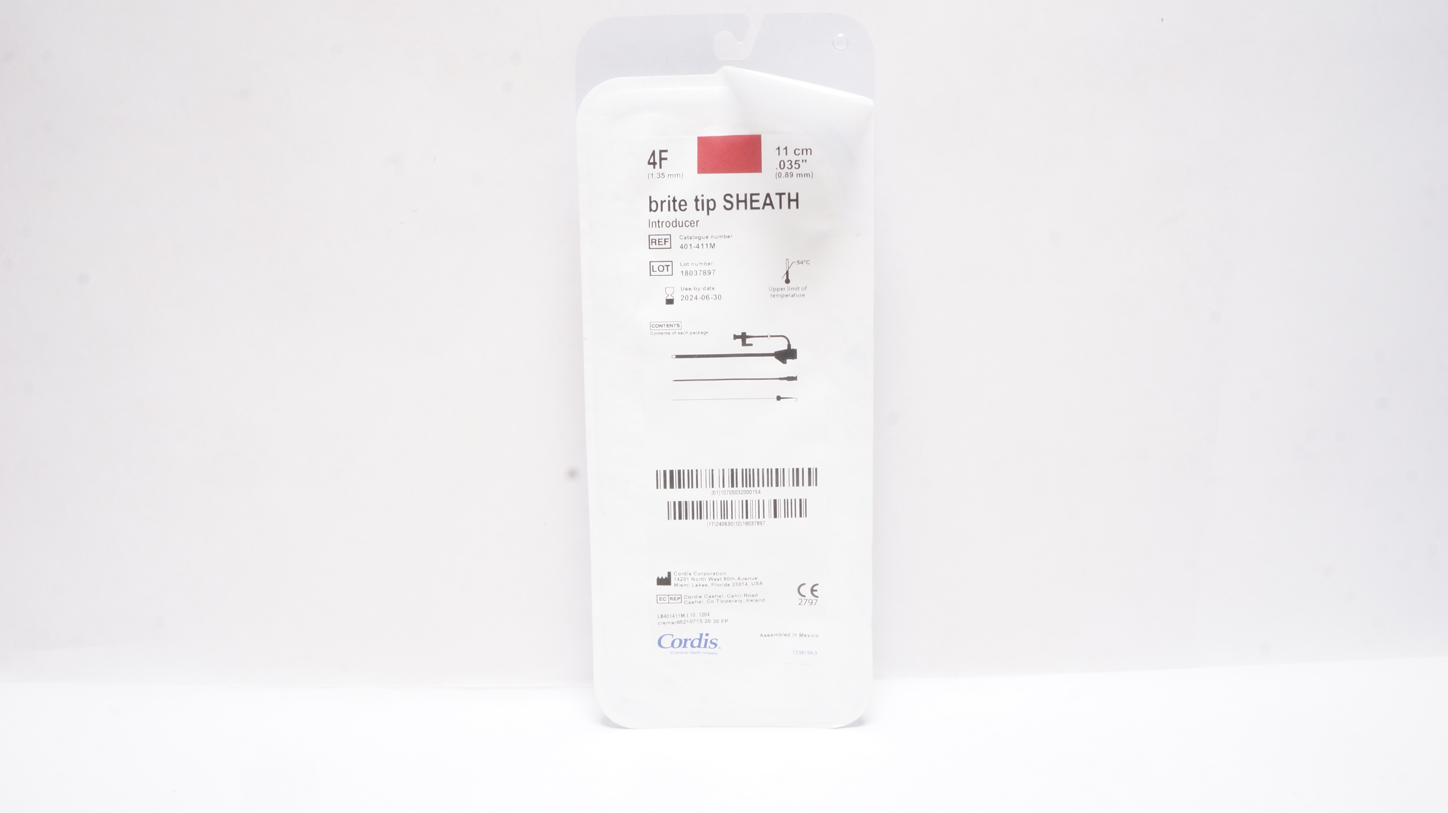 Cordis 401-411M Brite Tip Sheath Introducer 4F x .035inch x 11cm