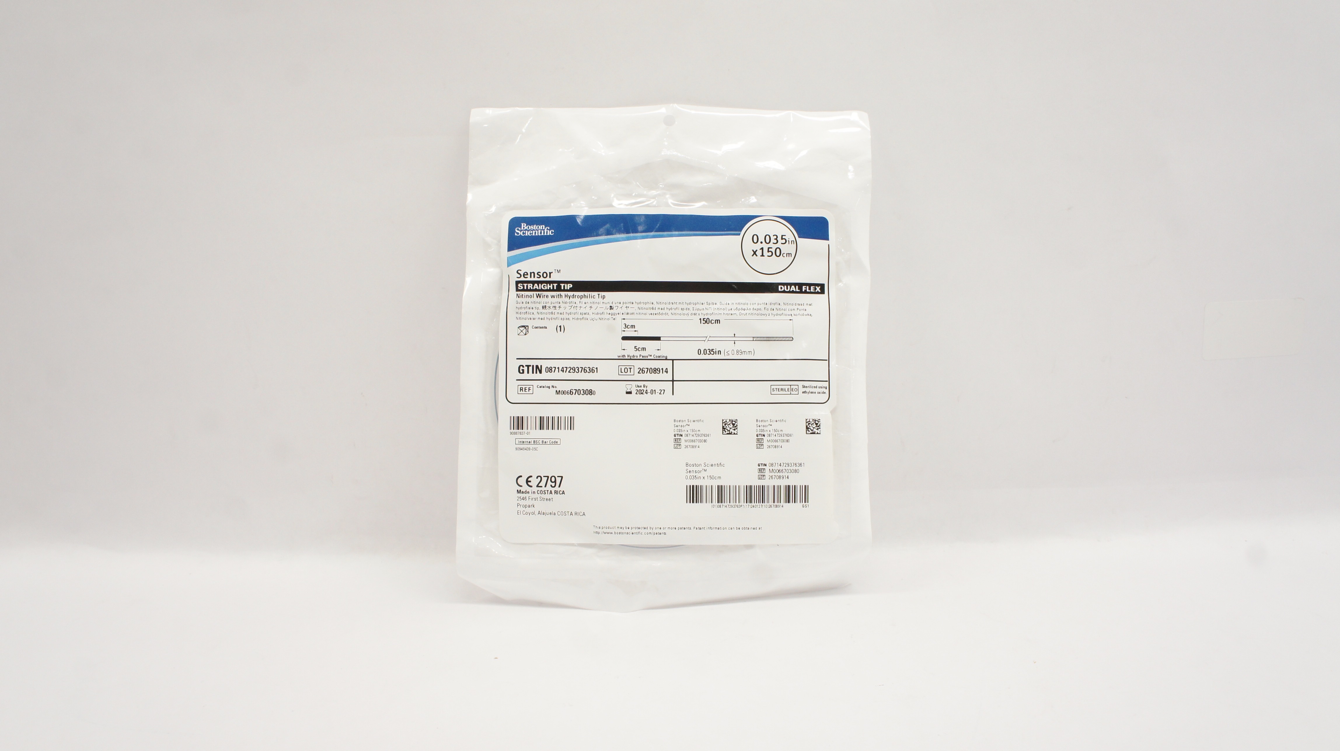 Boston Scientific M0066703080 Sensor Nitinol Wire Straight Tip 0.035inch x 150cm