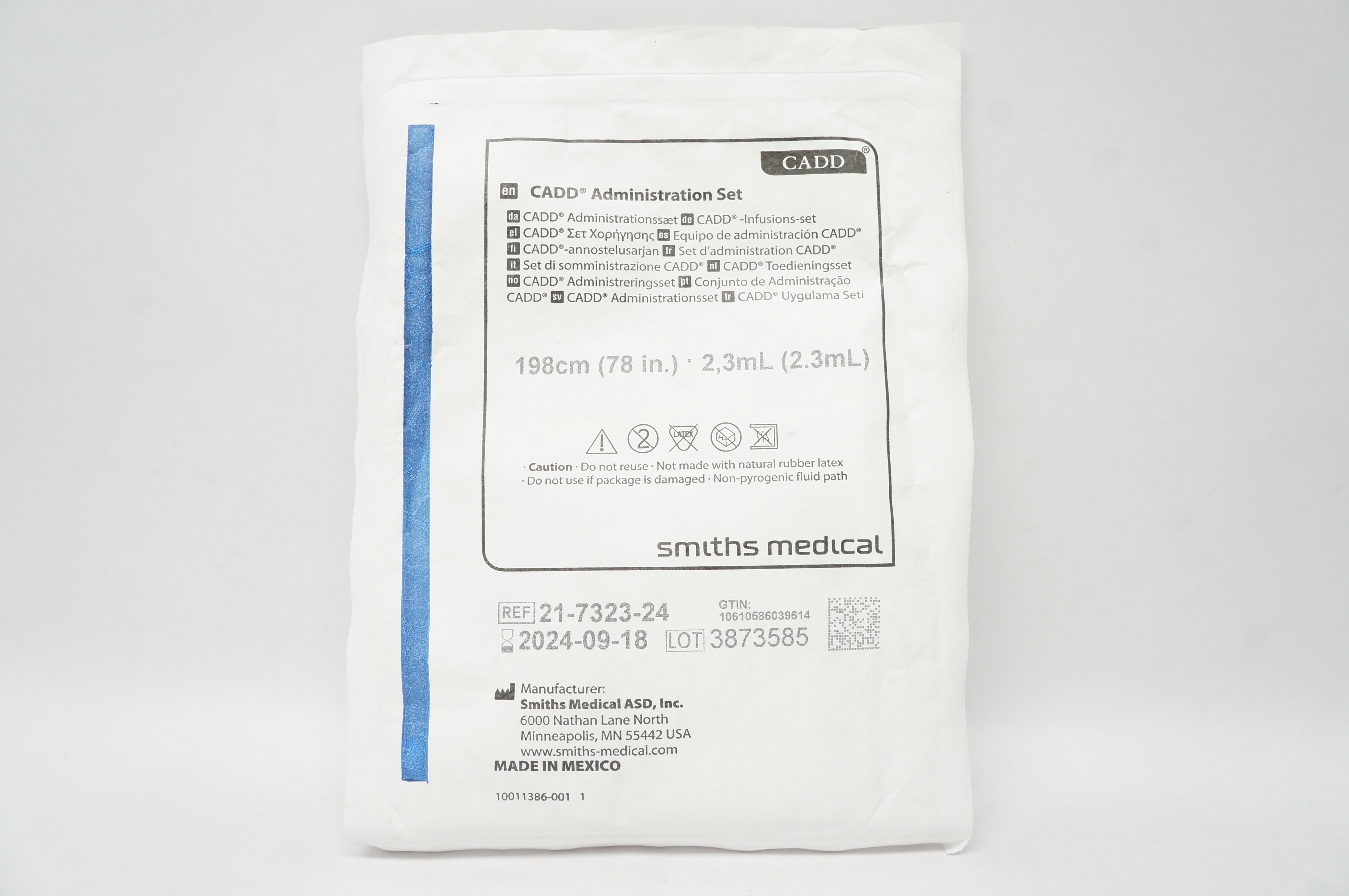 Smiths Medical 21-7323-24 CADD Administration Set 78ml  2.3ml