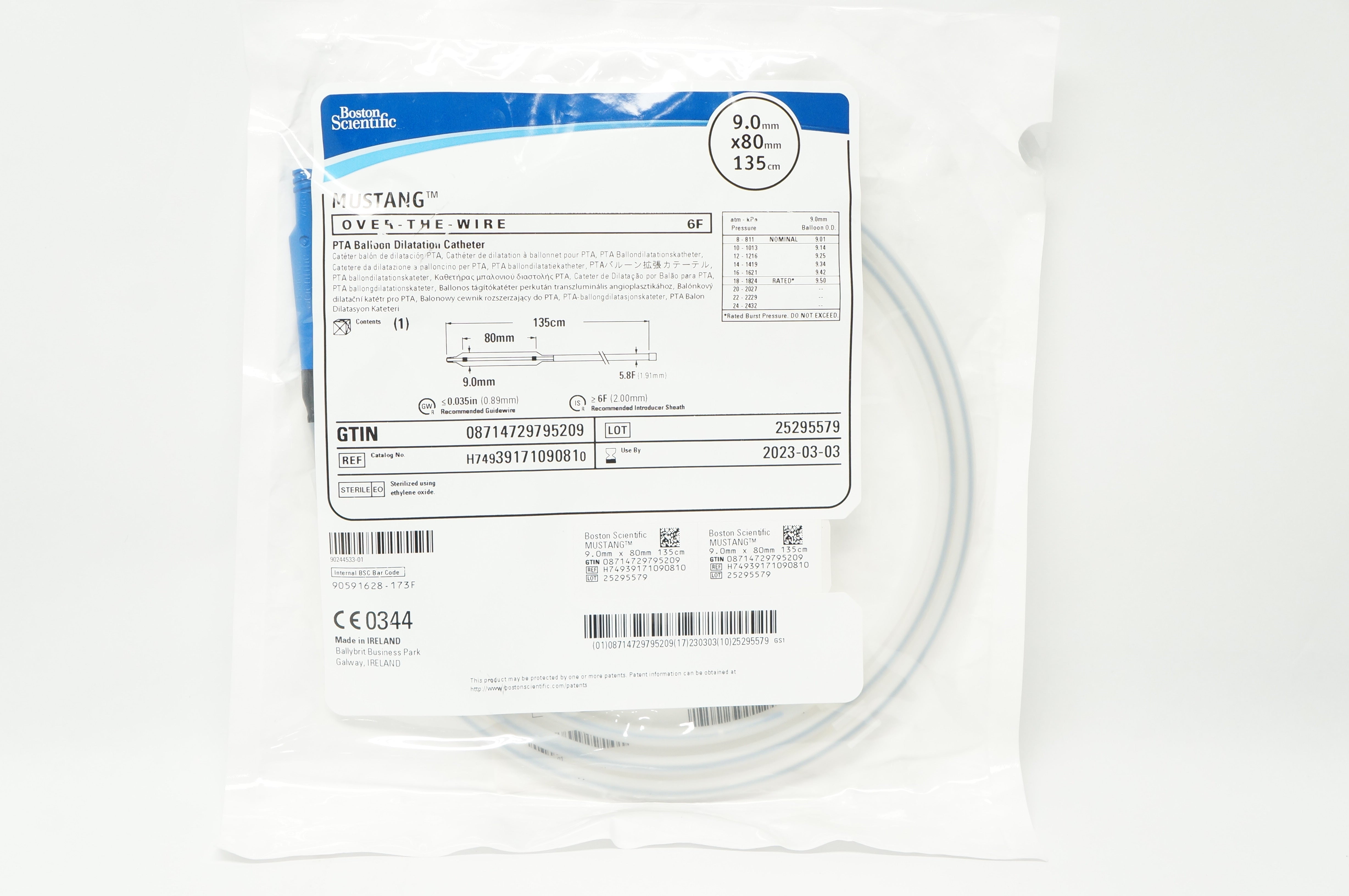 Boston Scientific H74939171090810 Mustang PTA Balloon Cath. 9.0mmx80mmx135cm