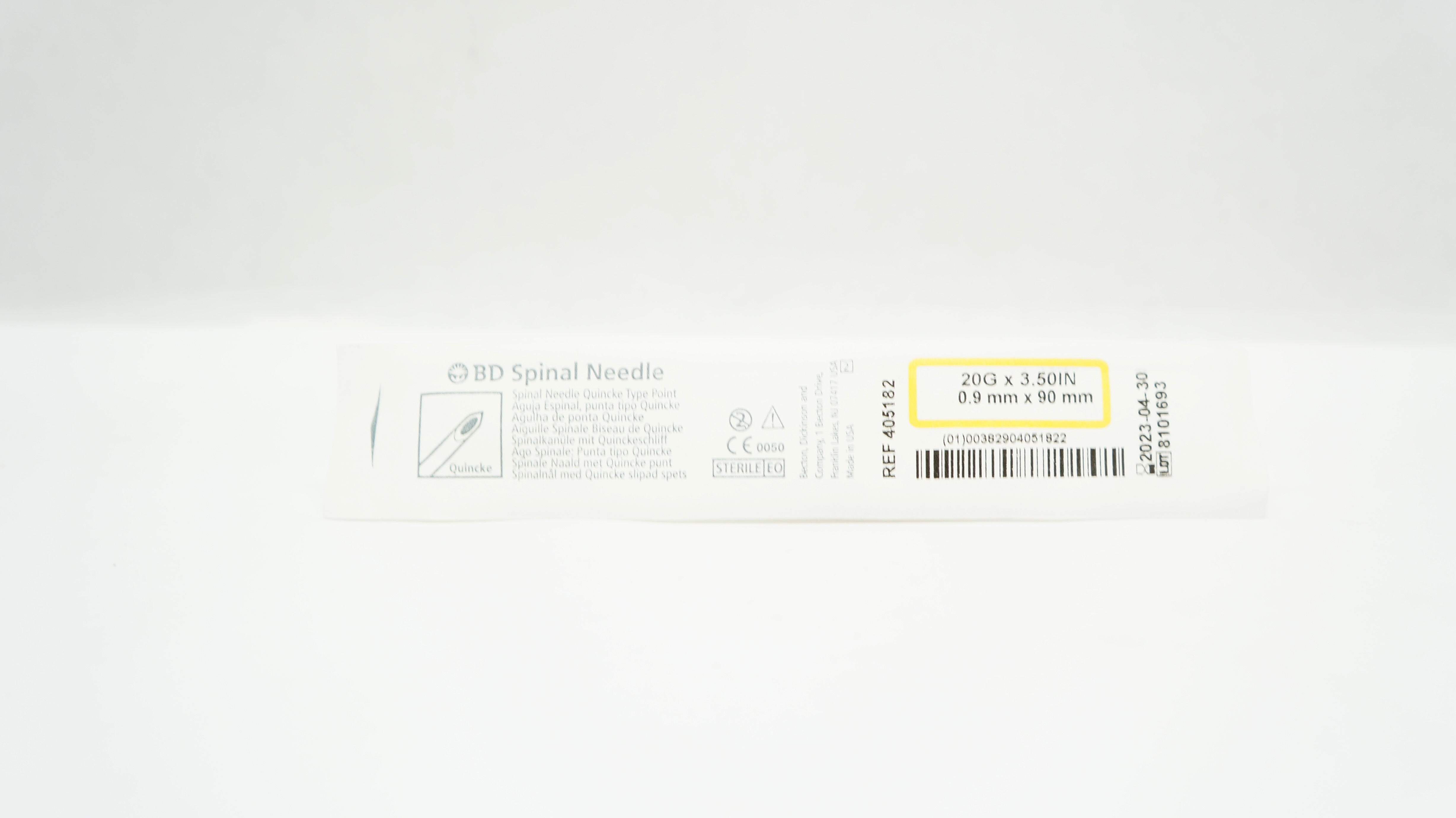 BD 405182 Spinal Ndle Quincke Type Point, 20G x 3.50inch (x)
