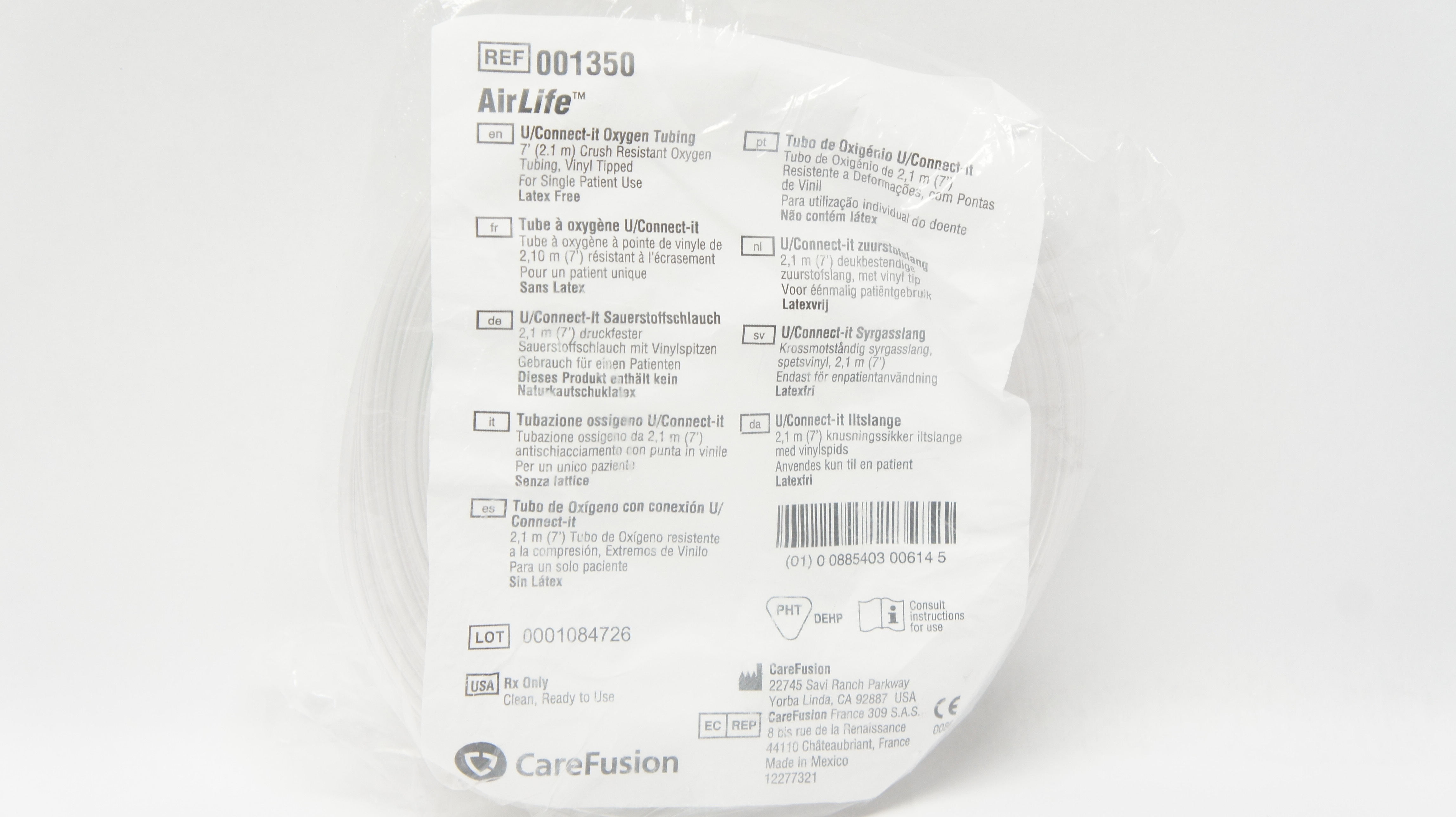 CareFusion 001350 AirLife U/Connect-it Crush Resistant Oxygen Tubing 7ft.