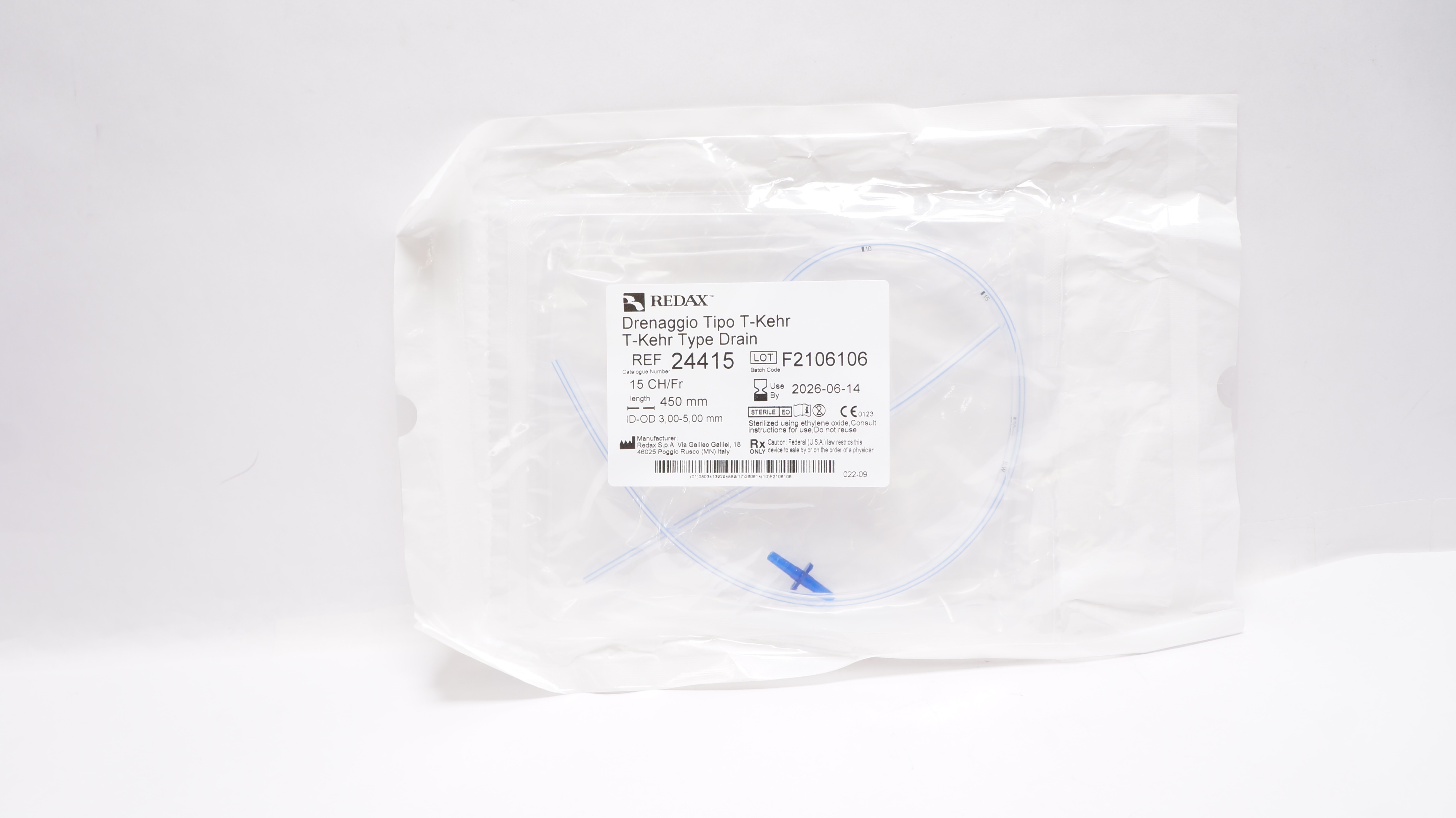 Redax 24415 Drenaggio Tipo T-Kehr Type Drain 15CH/Fr 450mm