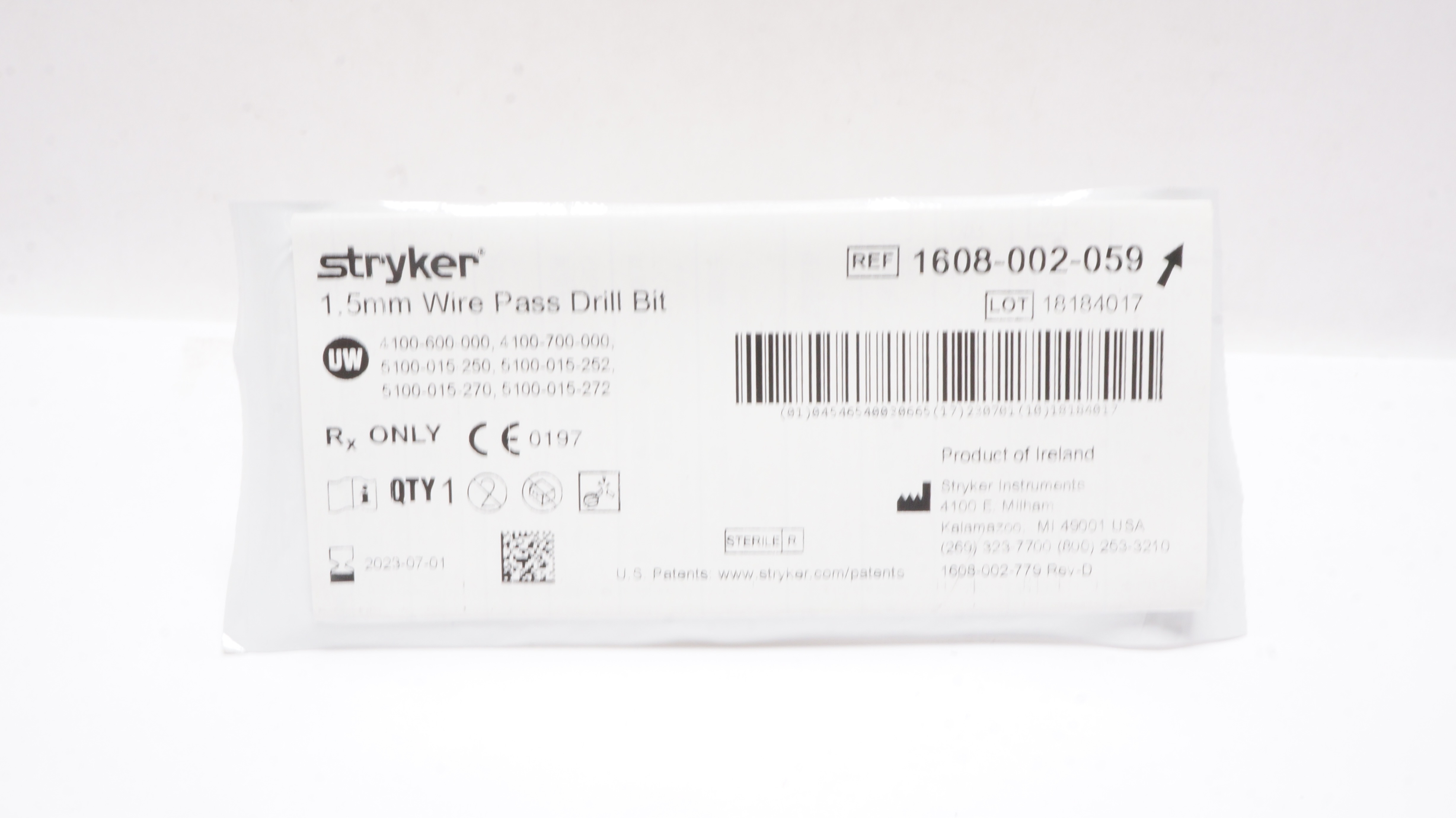 Stryker 1608002059 Wire Pass Drill Bit 1.5mm