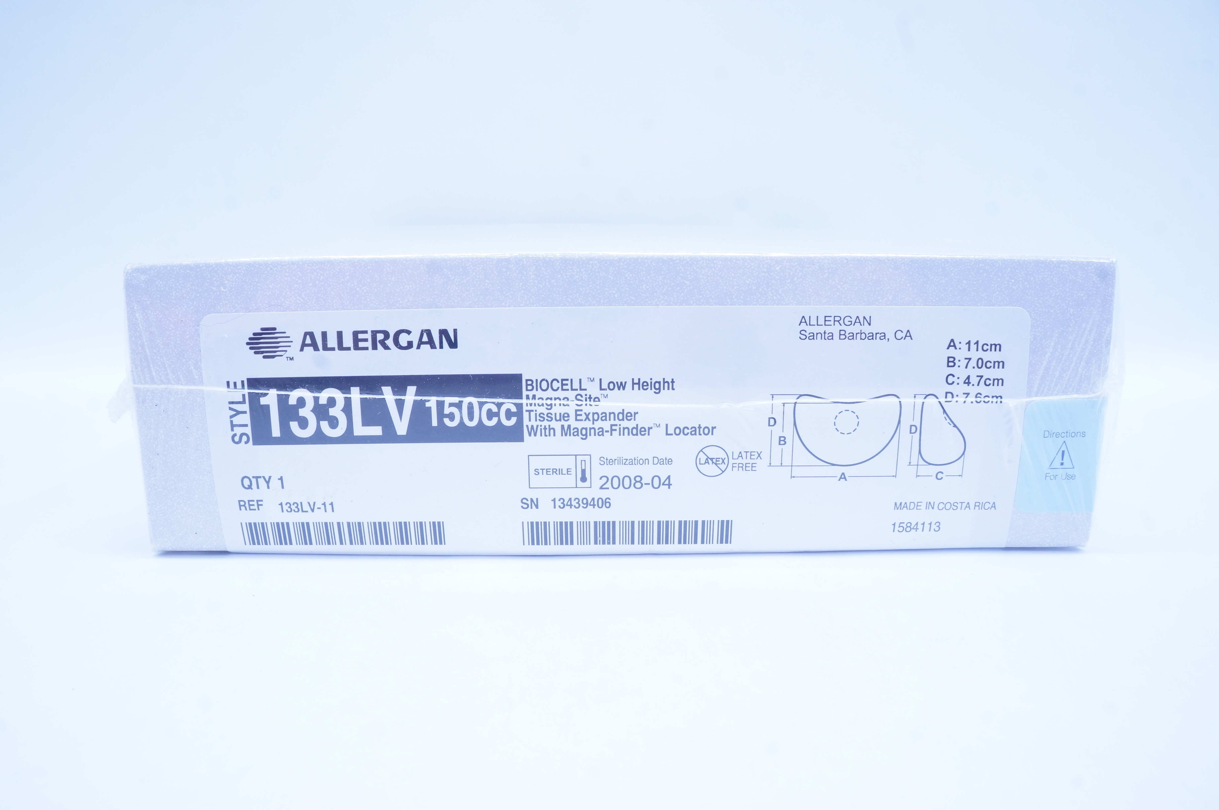 Allergan 133LV-11 Tissue Expander With Magna-Finder Locator 11 x 7 x 4.7 x 7.6cm