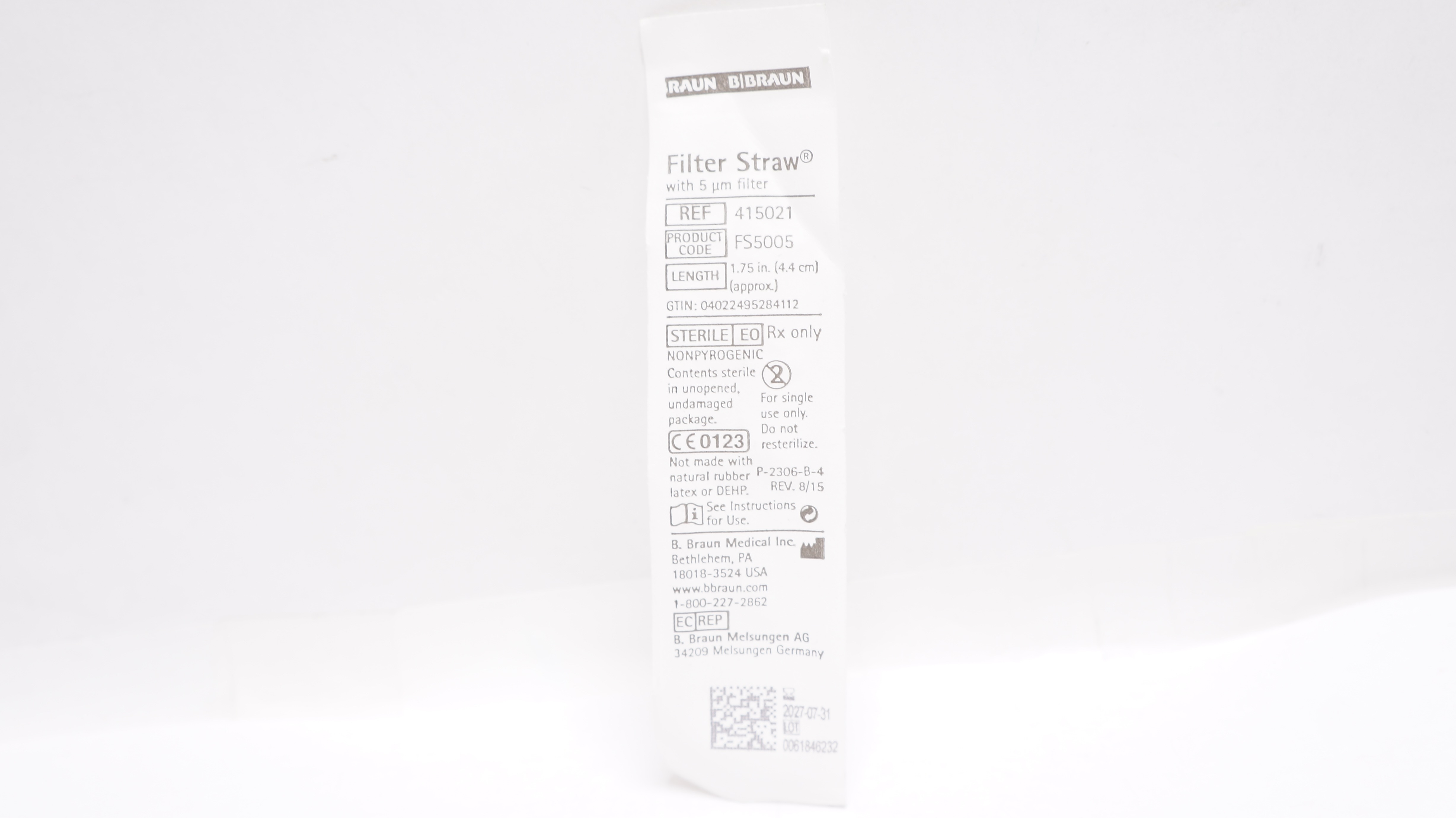 B.Braun Medical 415021 Filter Straw with 5μm Filter Length 1.75inch