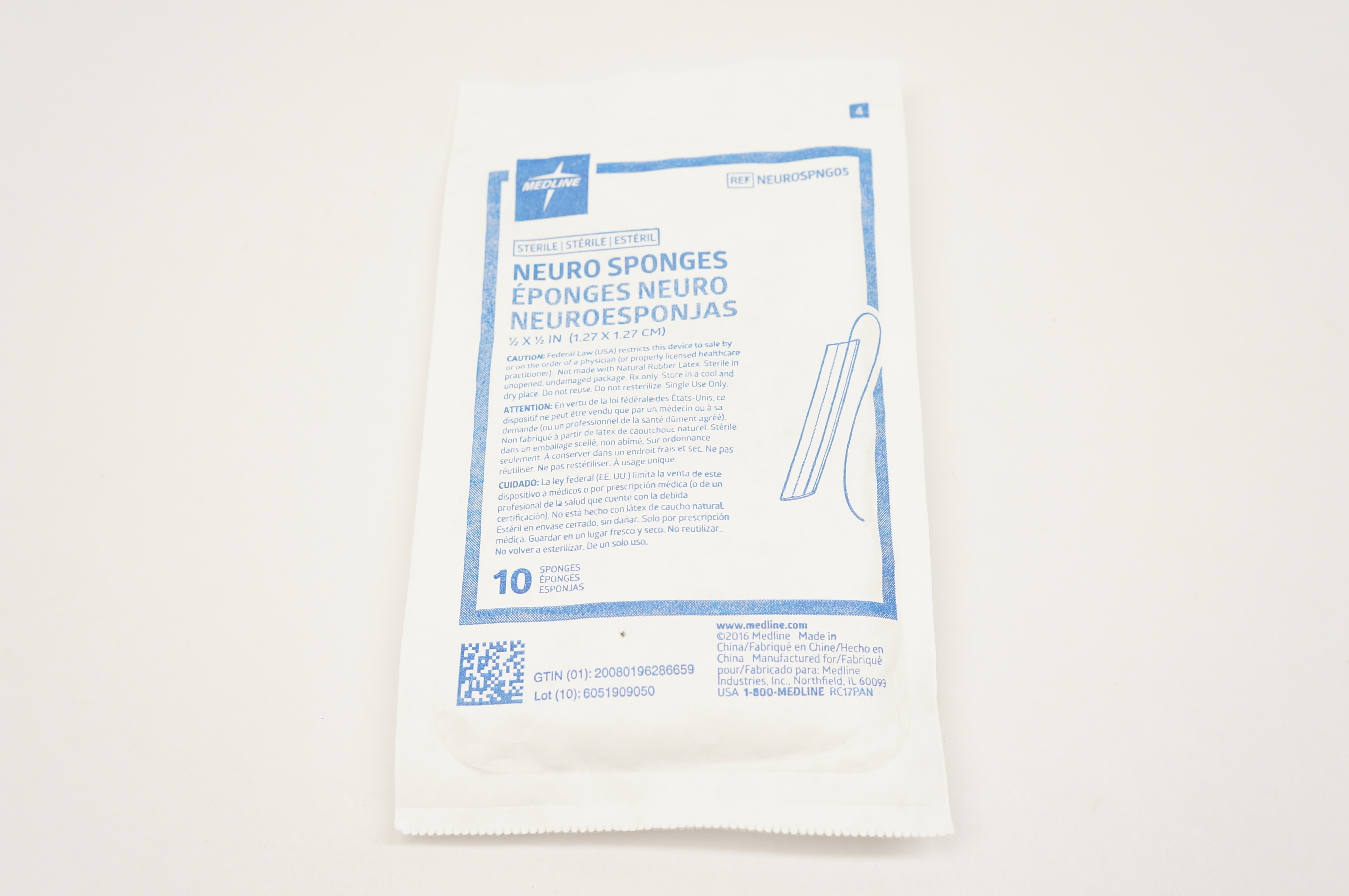 Medline NEUROSPNG05 Neuro Sponges 1/2 x 1/2inch - Pack of 10